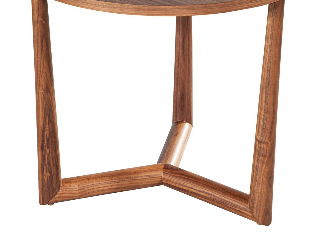 Modern Round Walnut Accent Side Table For Sale