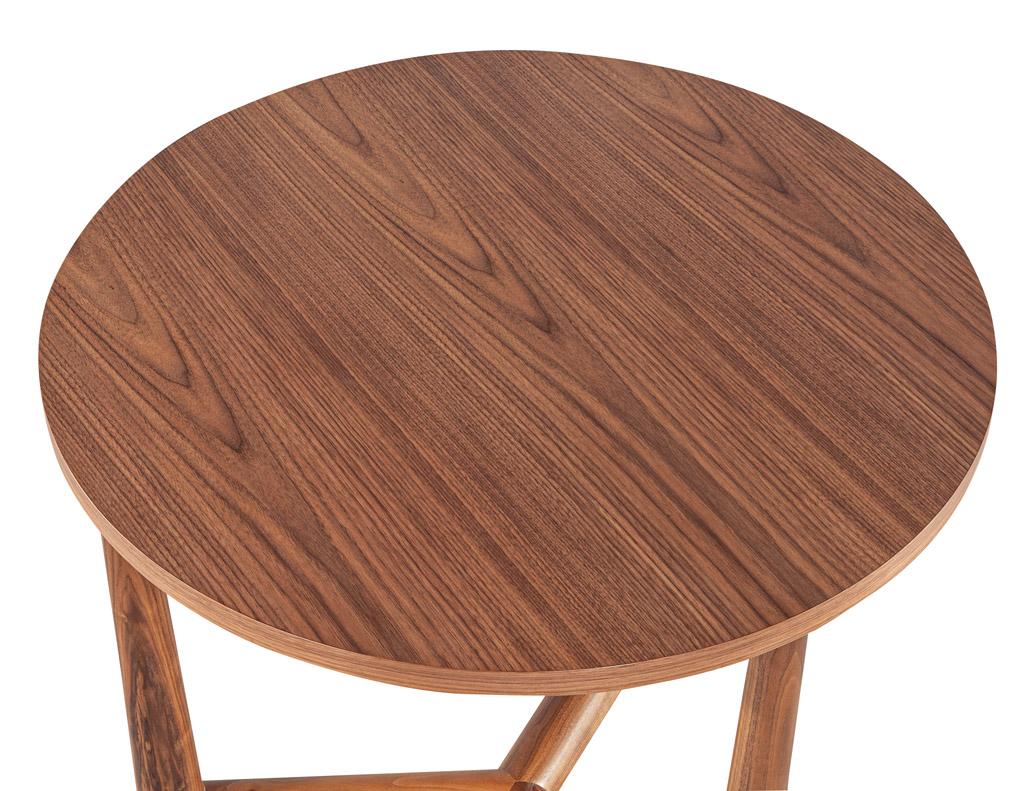 Contemporary Round Walnut Accent Side Table For Sale