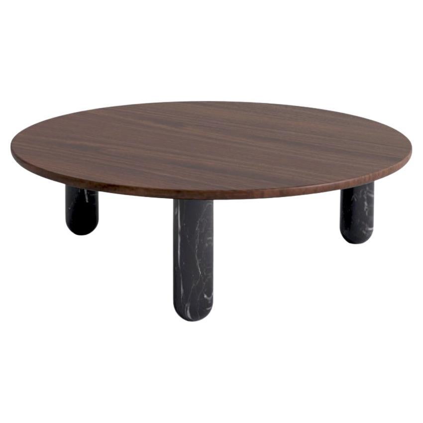 Round Walnut and Black Marble "Sunday" Coffee Table, Jean-Baptiste Souletie For Sale