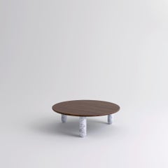 Round Walnut and White Marble "Sunday" Coffee Table, Jean-Baptiste Souletie