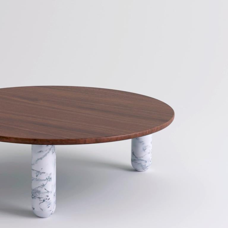 Modern Round Walnut and White Marble 