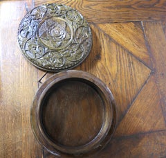 Round Walnut Box Profusely Carved with Roses  A truly magnificent piece