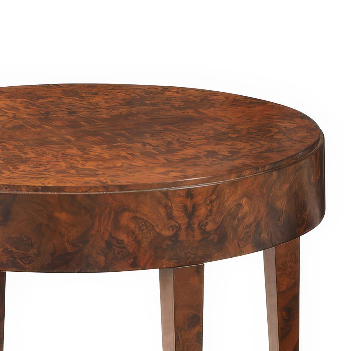 Mid-Century Modern Round Walnut Burl Side Table For Sale