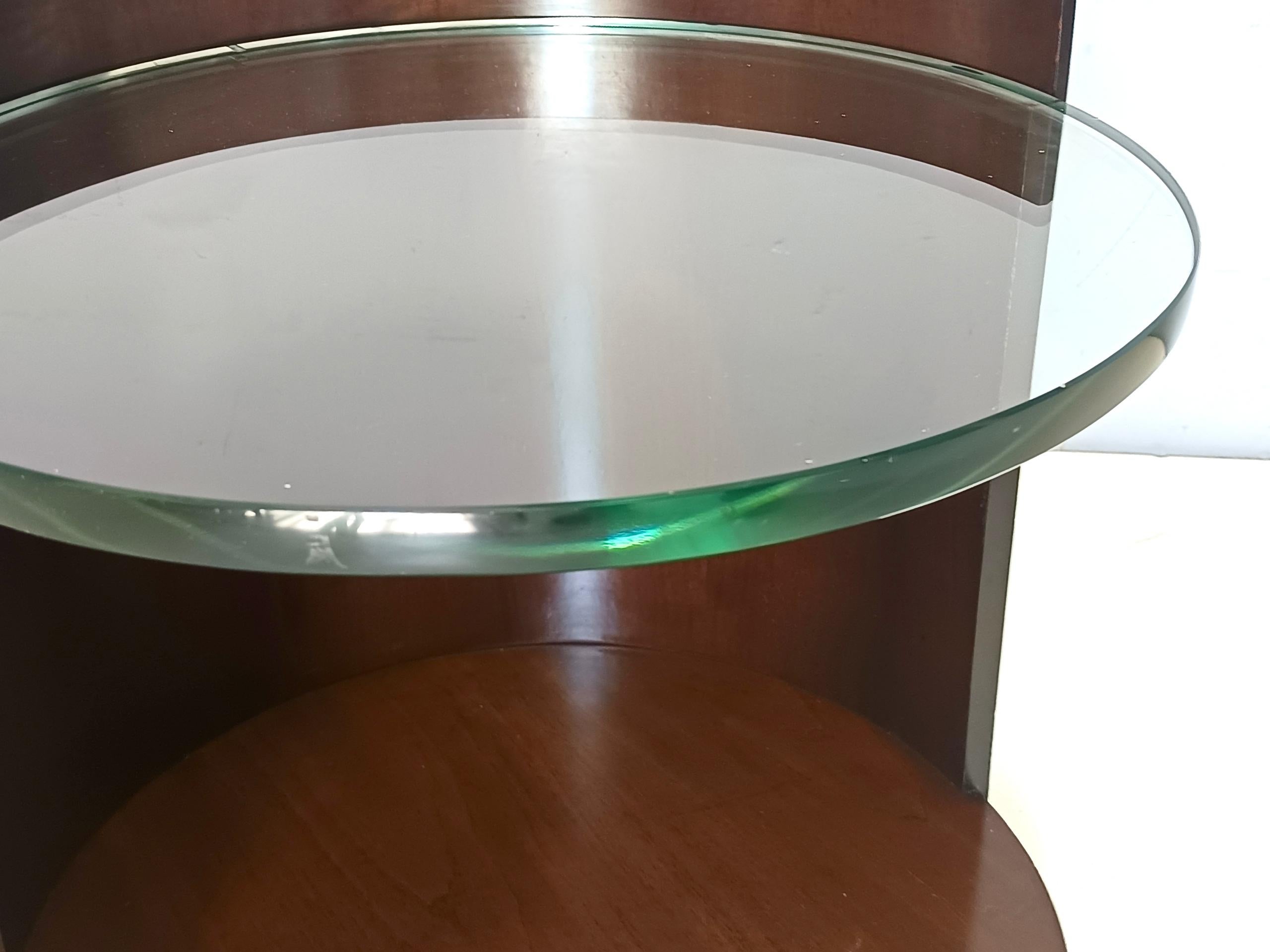 Round Walnut Coffee Table with a Glass Shelf by Gianni Moscatelli for Formanova 3