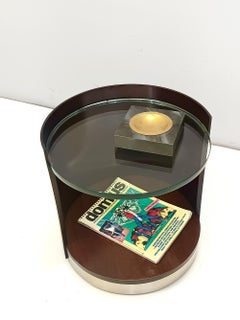 Round Walnut Coffee Table with a Glass Shelf by Gianni Moscatelli for Formanova