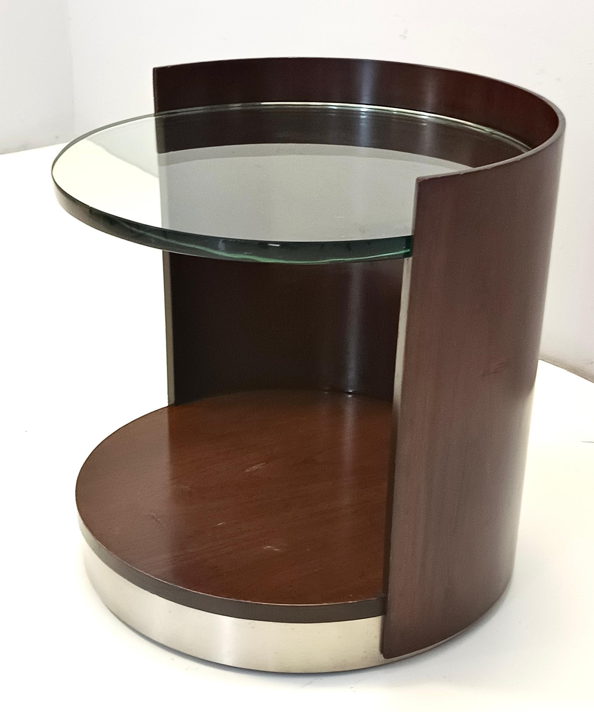 Steel Round Walnut Coffee Table with a Glass Shelf by Gianni Moscatelli for Formanova