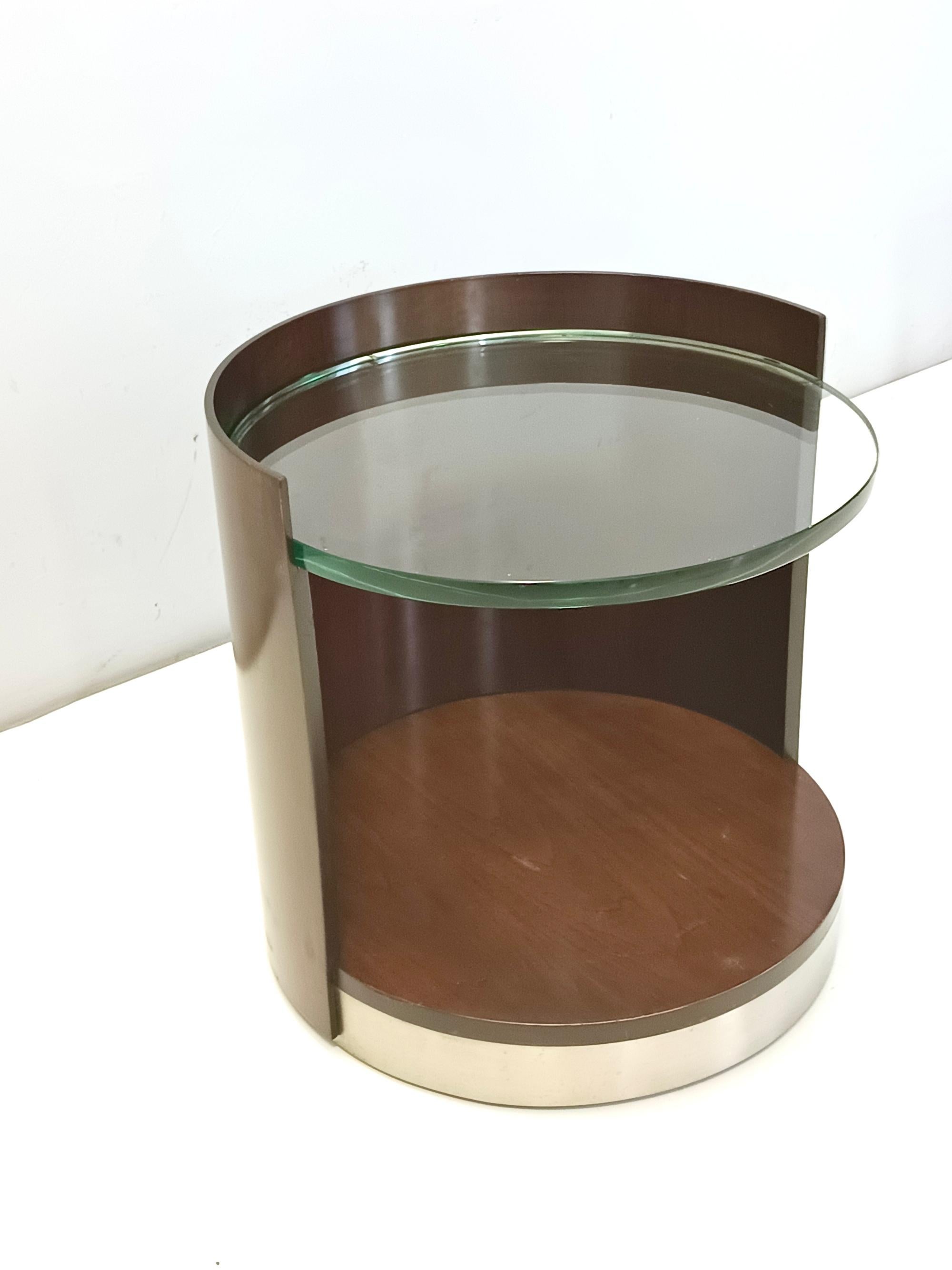 Round Walnut Coffee Table with a Glass Shelf by Gianni Moscatelli for Formanova 1