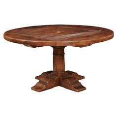 Round Walnut Dining Table w/ Inlaid Top&Pedestal Base, French handmade reprod.