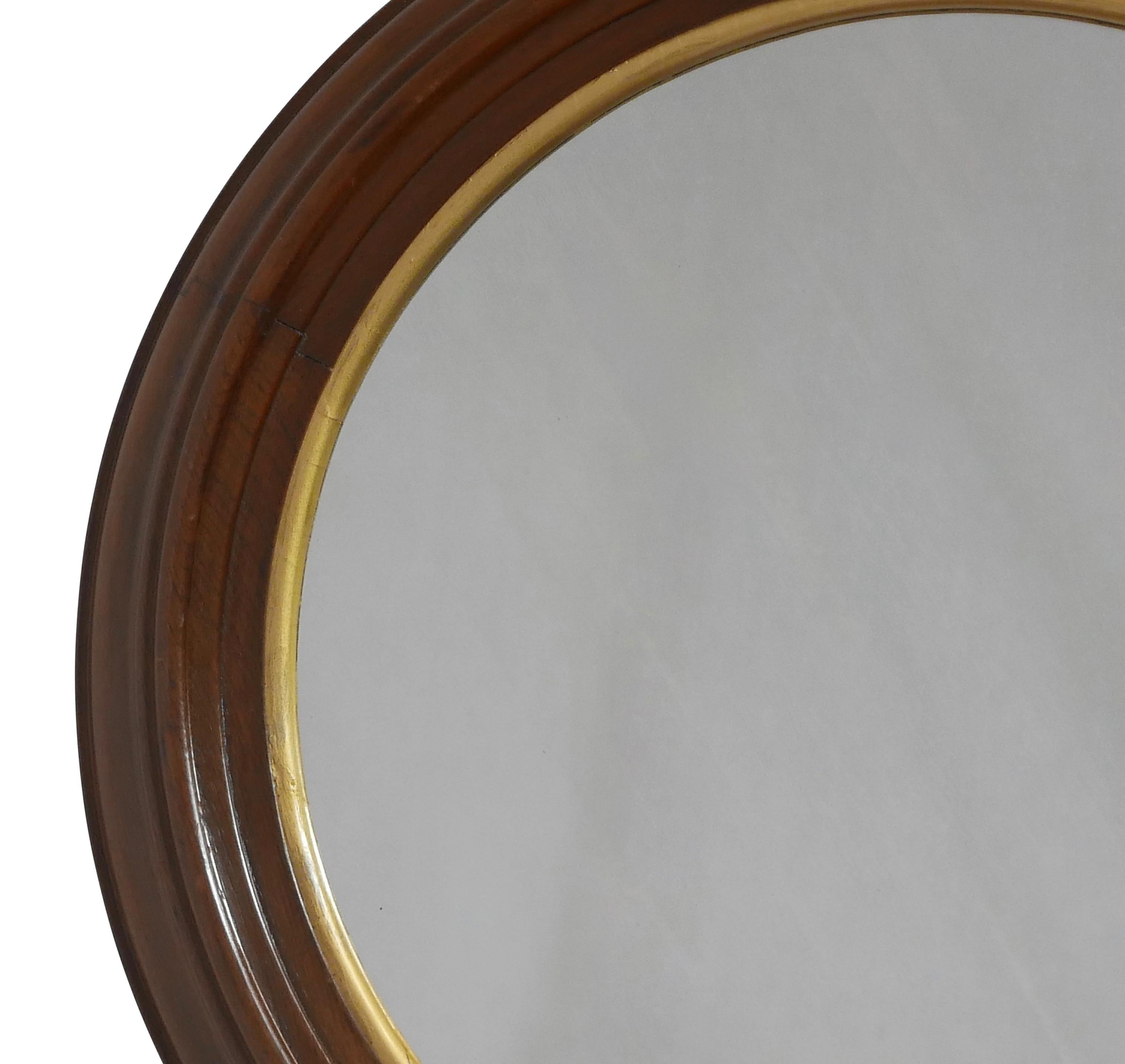 Neoclassical Round Walnut Framed Mirror, American, circa 1870