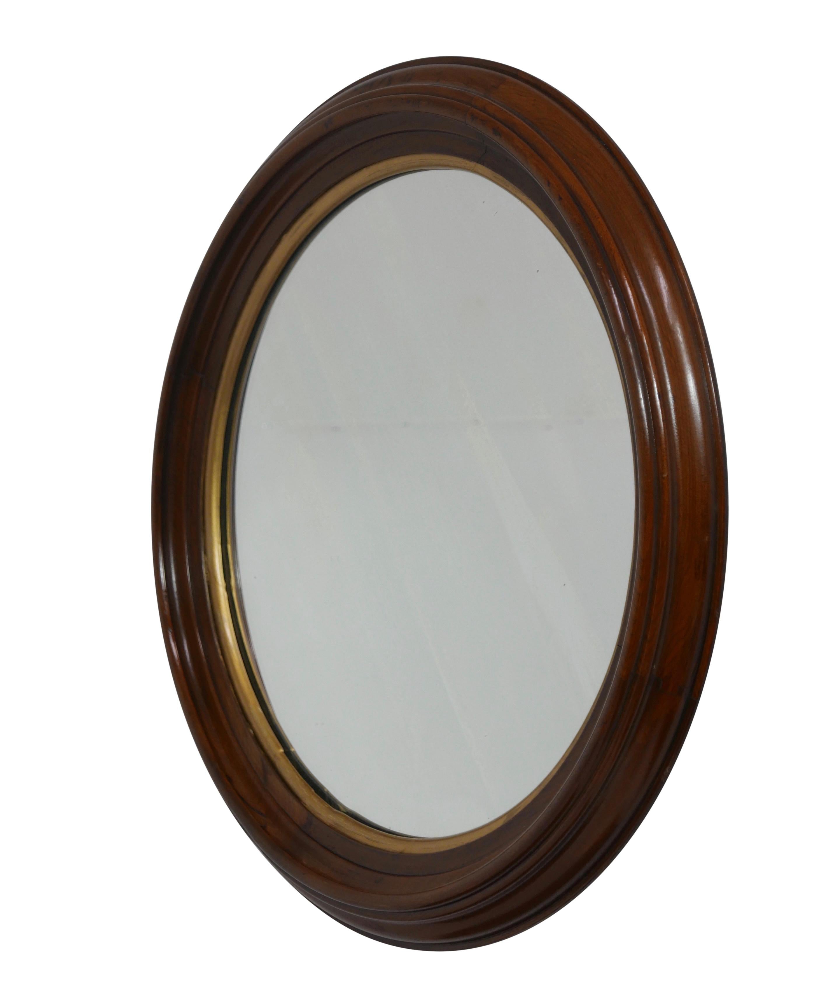 Round Walnut Framed Mirror, American, circa 1870 2