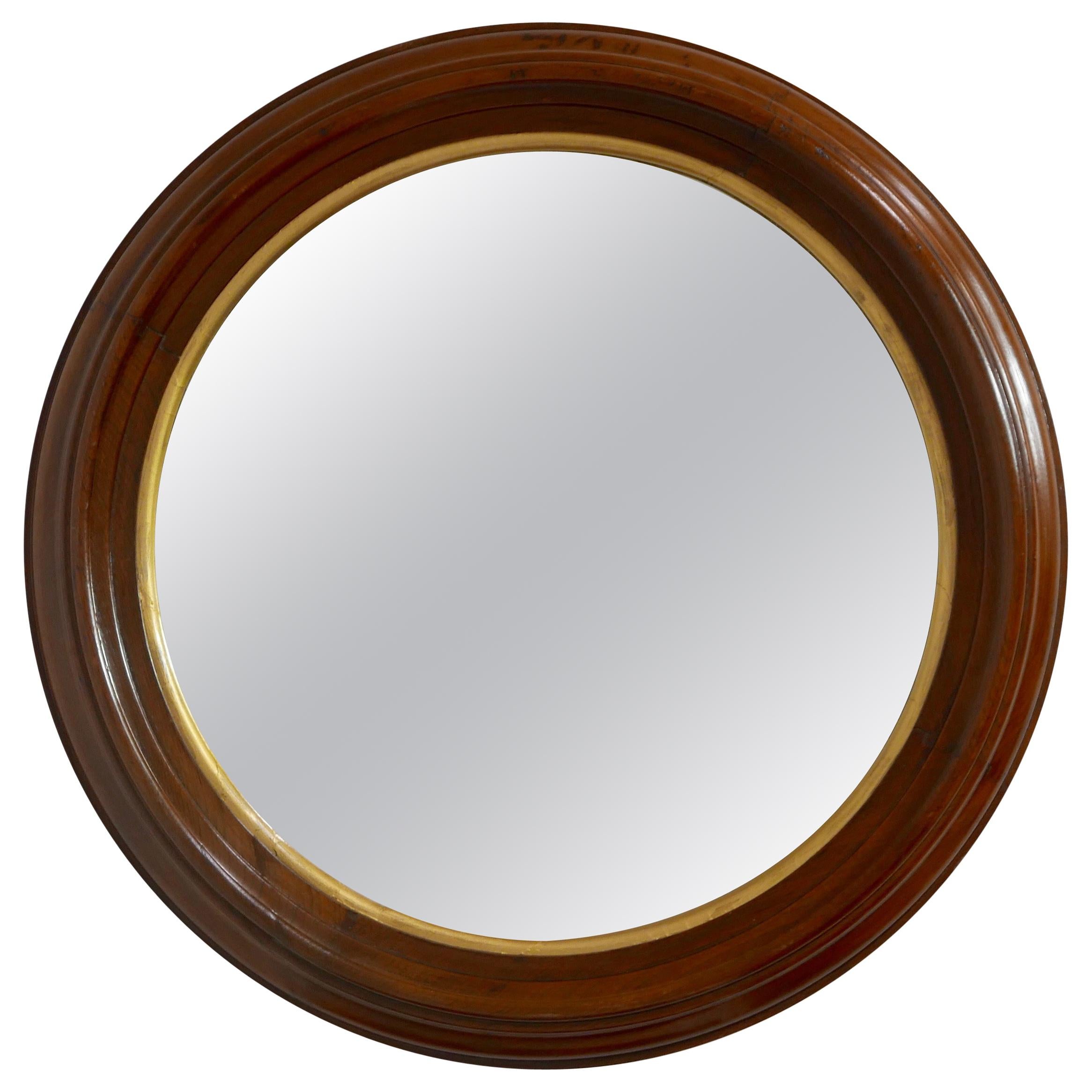 Round Walnut Framed Mirror, American, circa 1870
