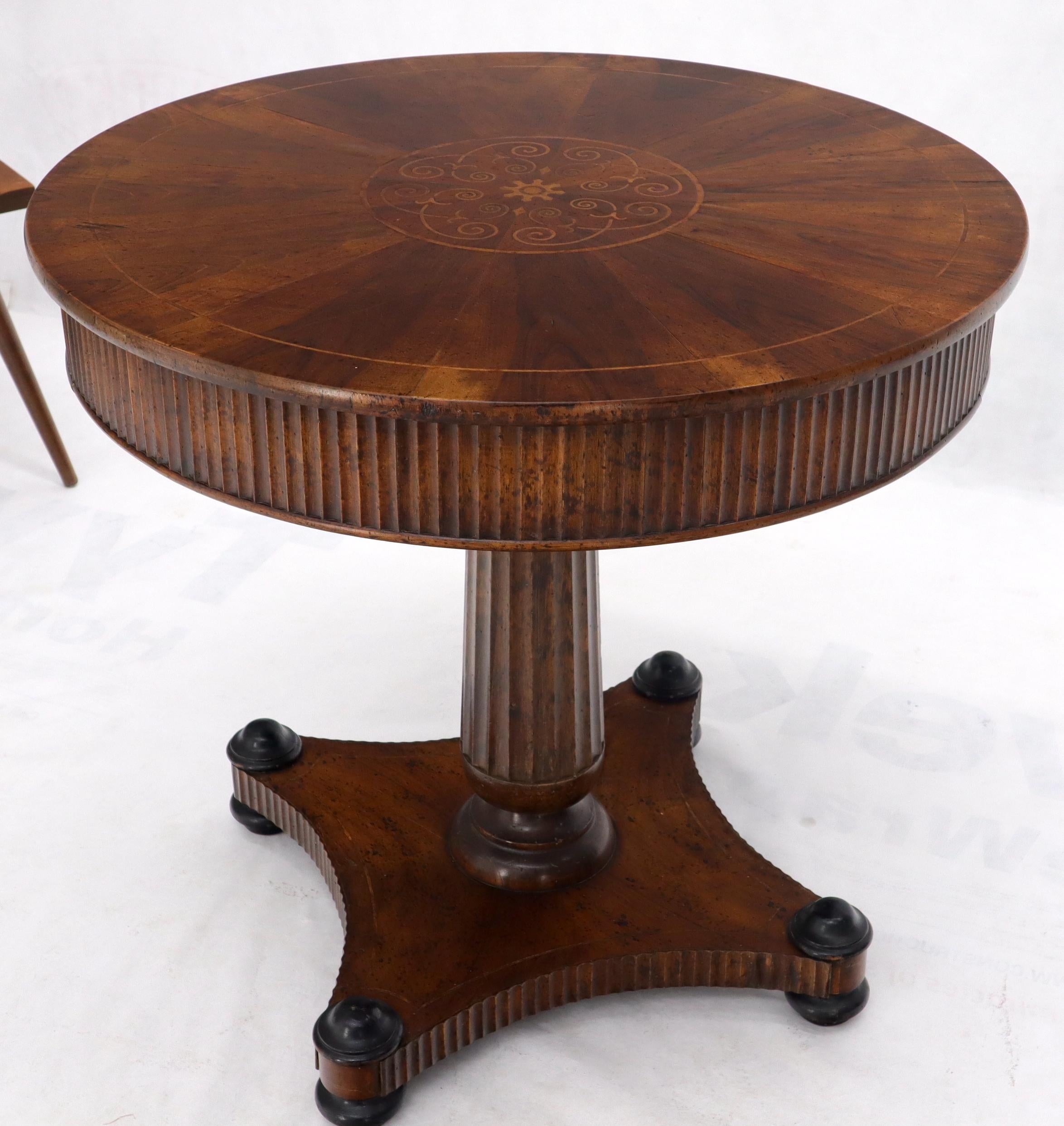 Unknown Round Walnut Inlay Top Lamp Table Stand Gueridon Two Drawers