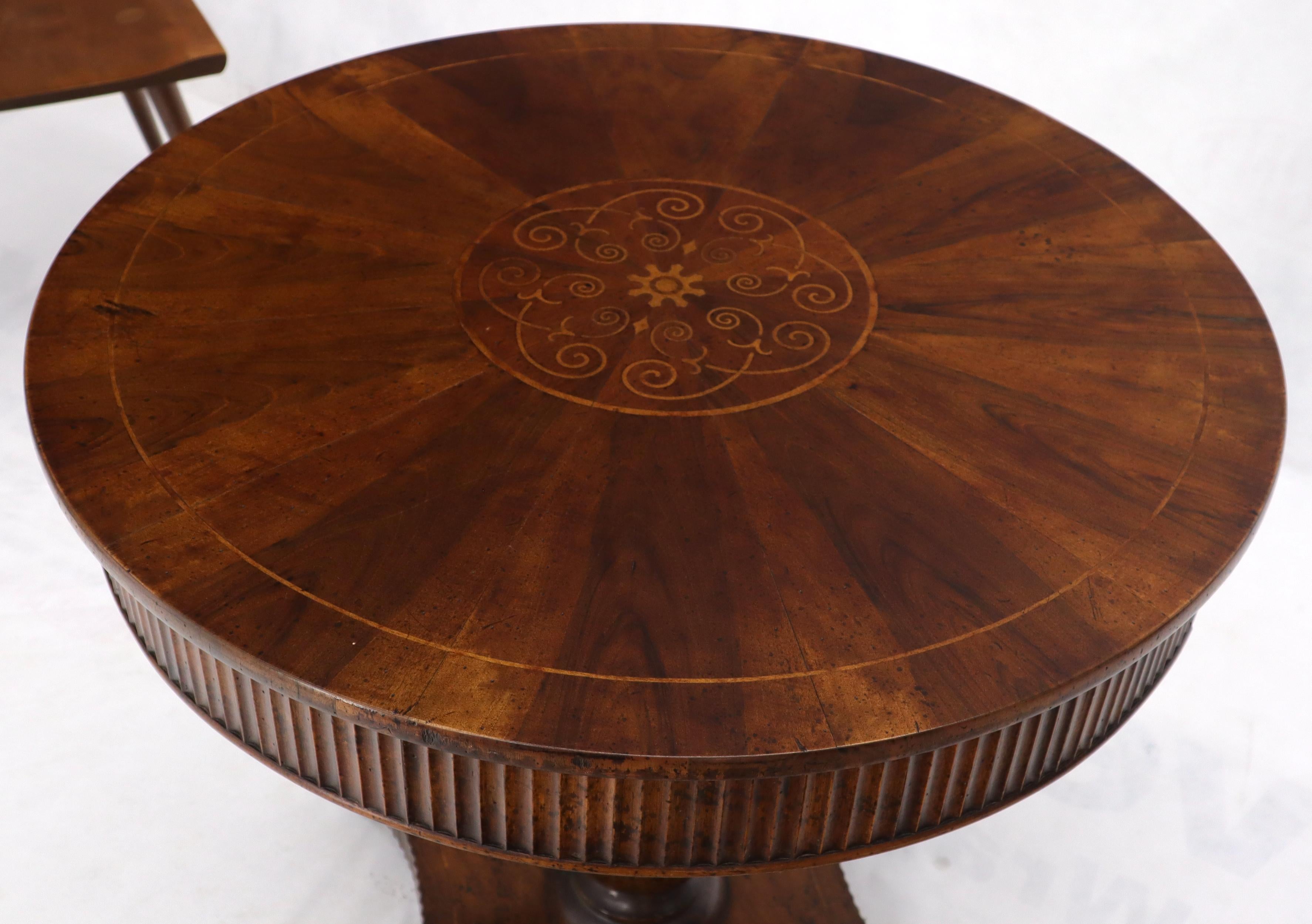 Round Walnut Inlay Top Lamp Table Stand Gueridon Two Drawers In Good Condition In Rockaway, NJ