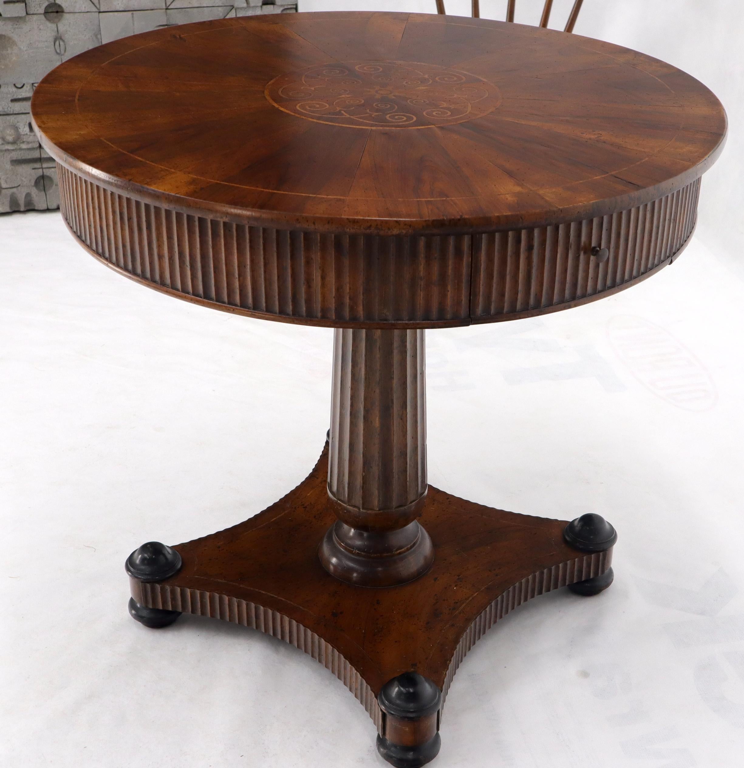 Round Walnut Inlay Top Lamp Table Stand Gueridon Two Drawers 1
