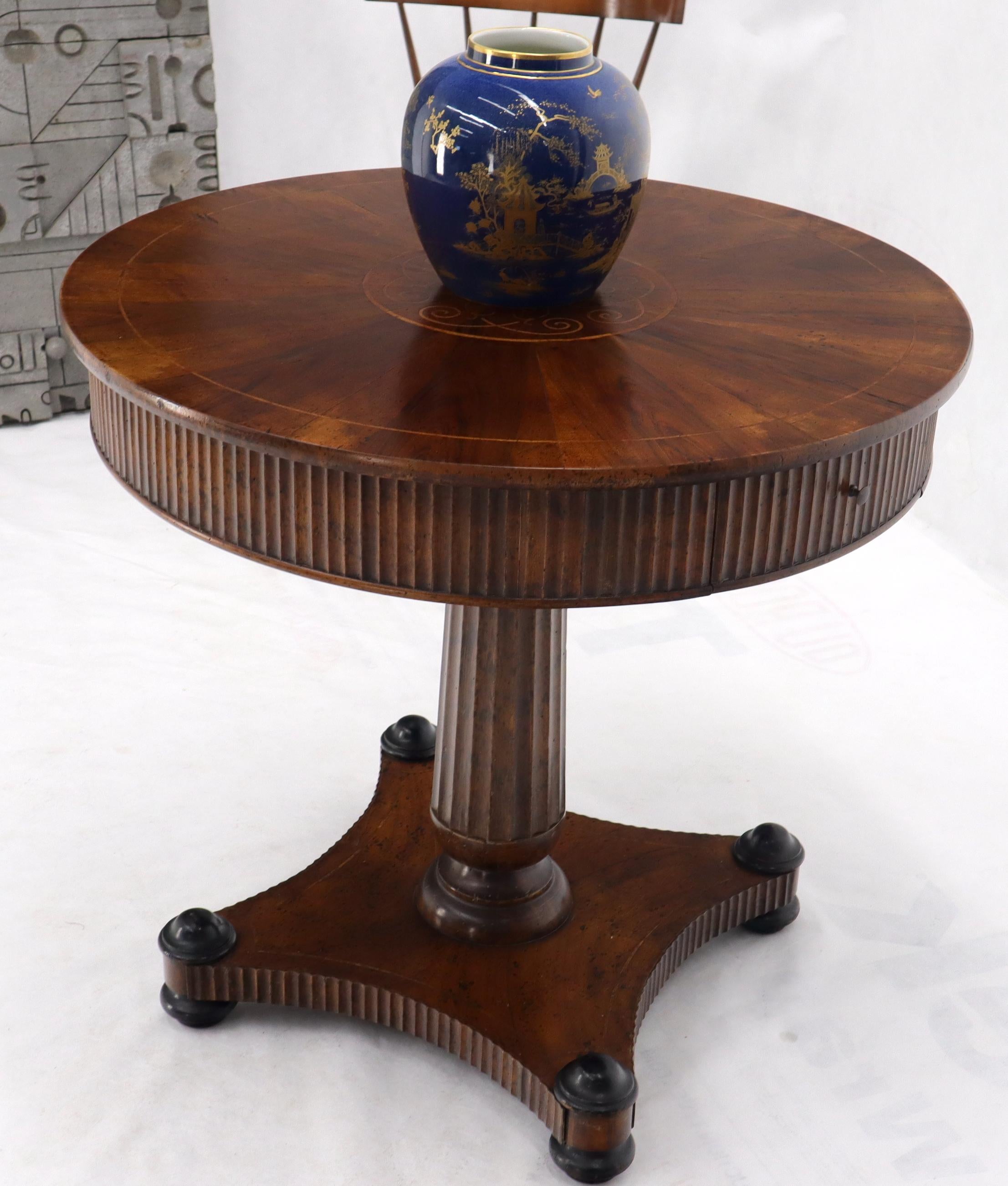 Round Walnut Inlay Top Lamp Table Stand Gueridon Two Drawers 2