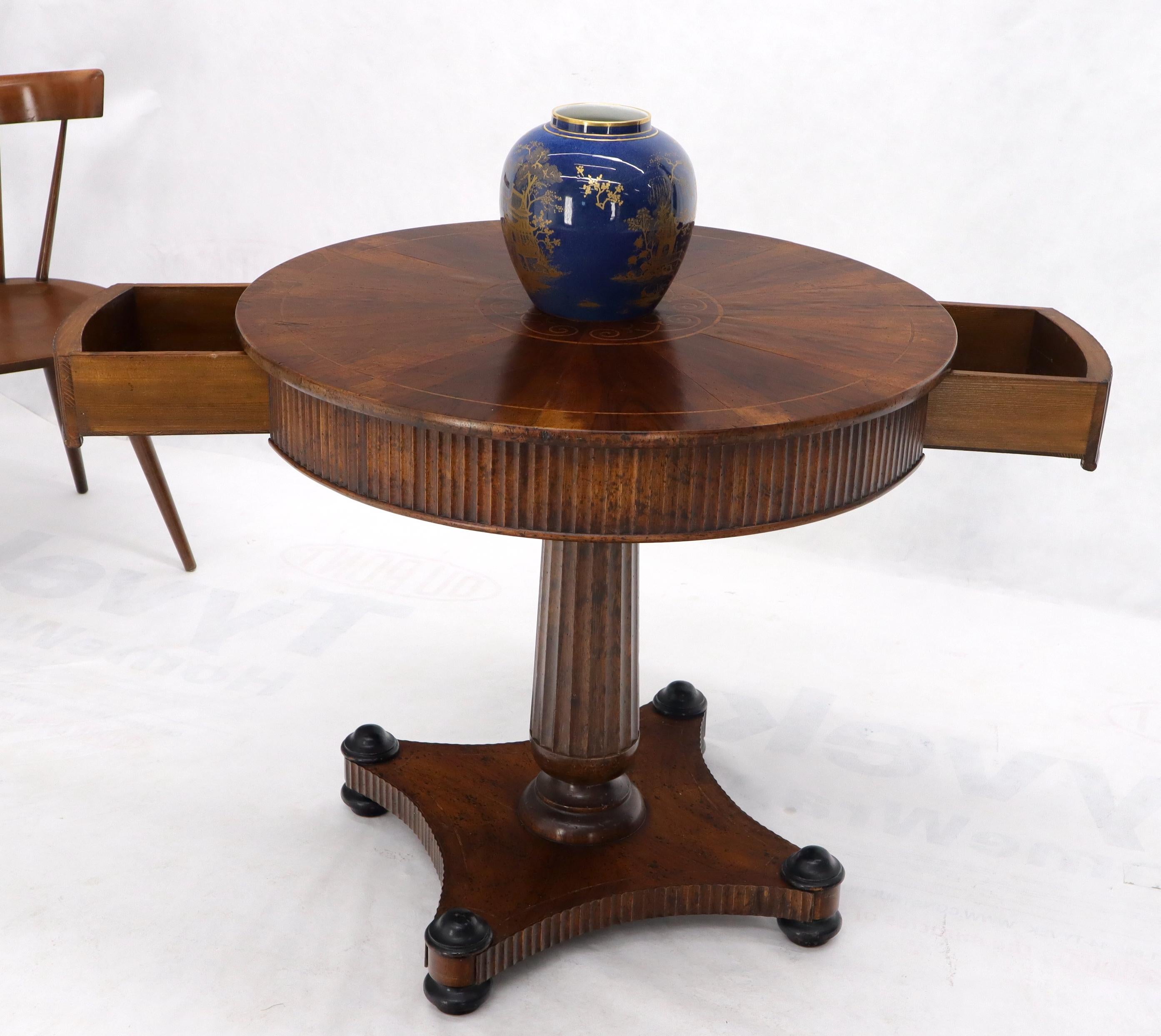 Round Walnut Inlay Top Lamp Table Stand Gueridon Two Drawers 3