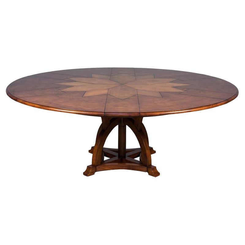 Round Extendable Walnut Round Walnut Tapered Legs Dining Room Table with Two Extensions Boards ...