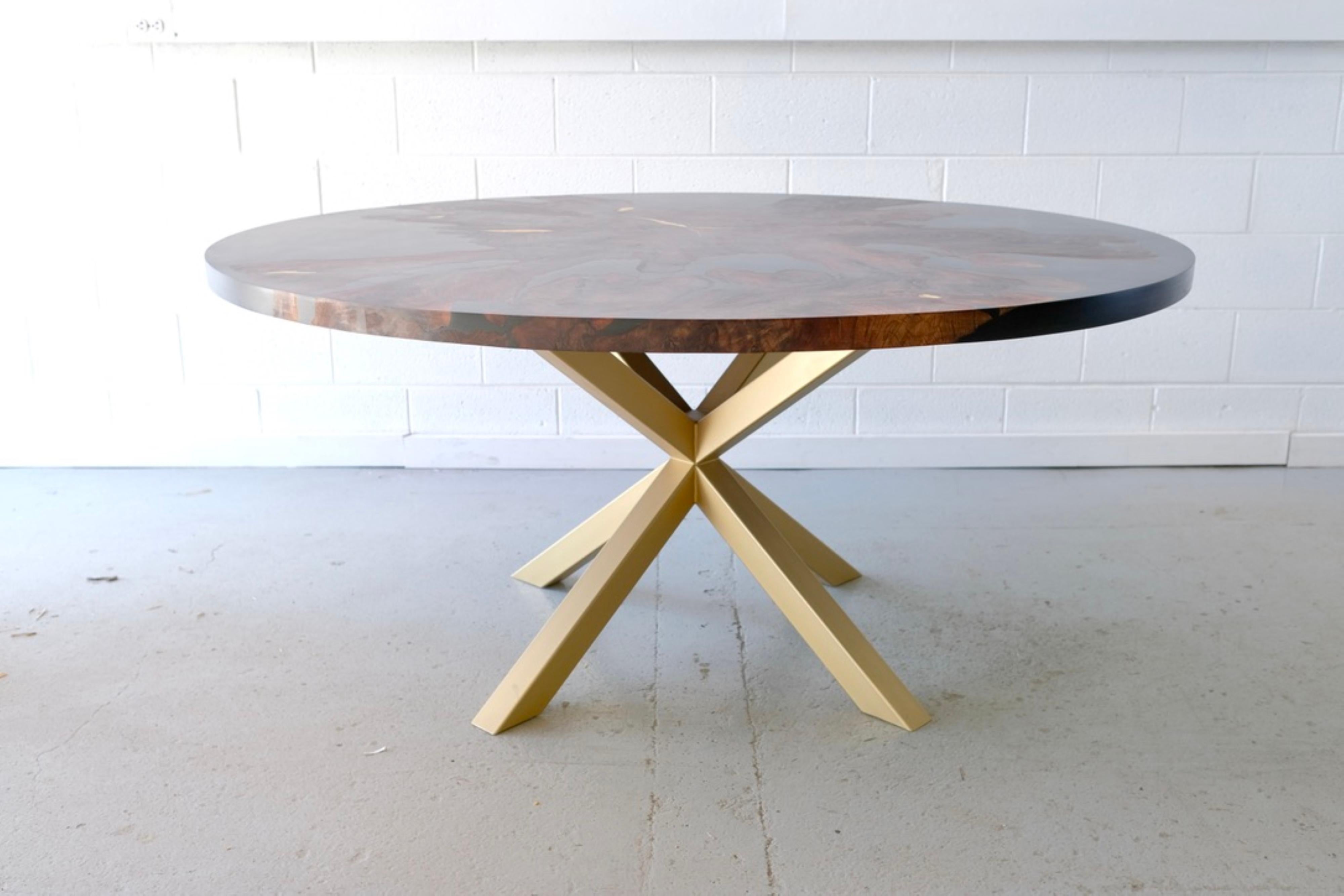 Round Walnut Live Edge Dining Table with Black Epoxy For Sale 2