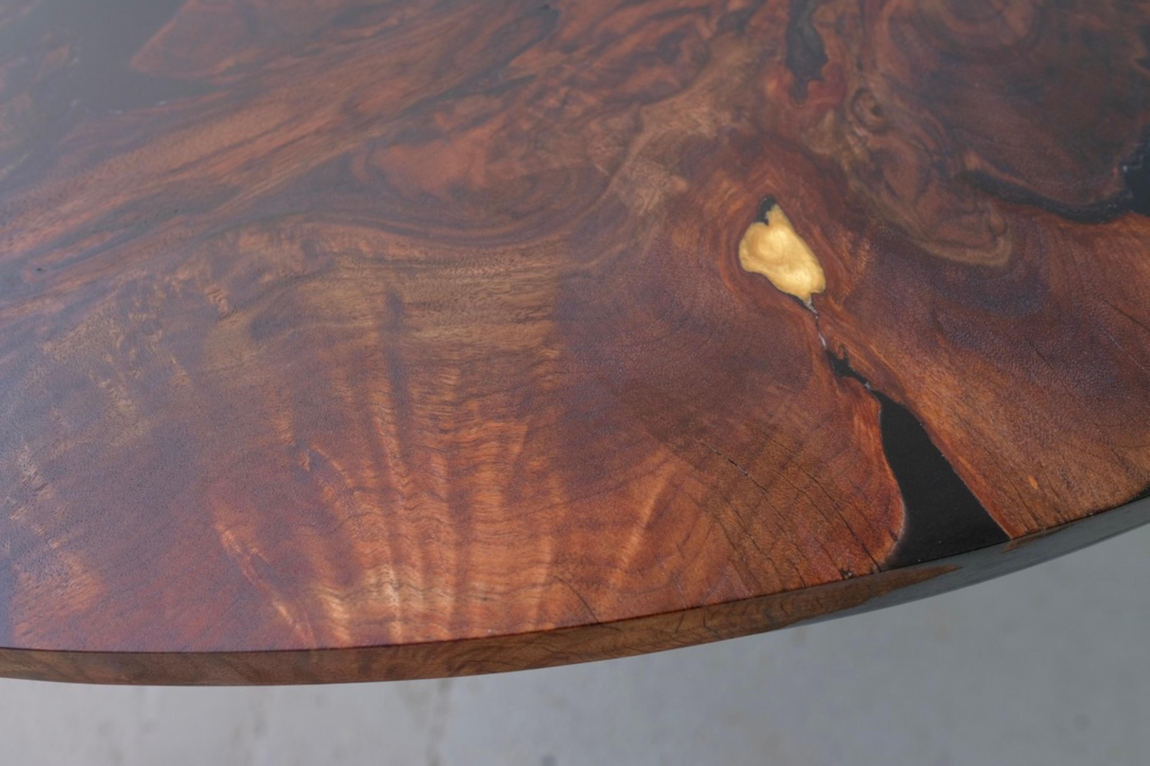 Inlay Round Walnut Live Edge Dining Table with Black Epoxy For Sale