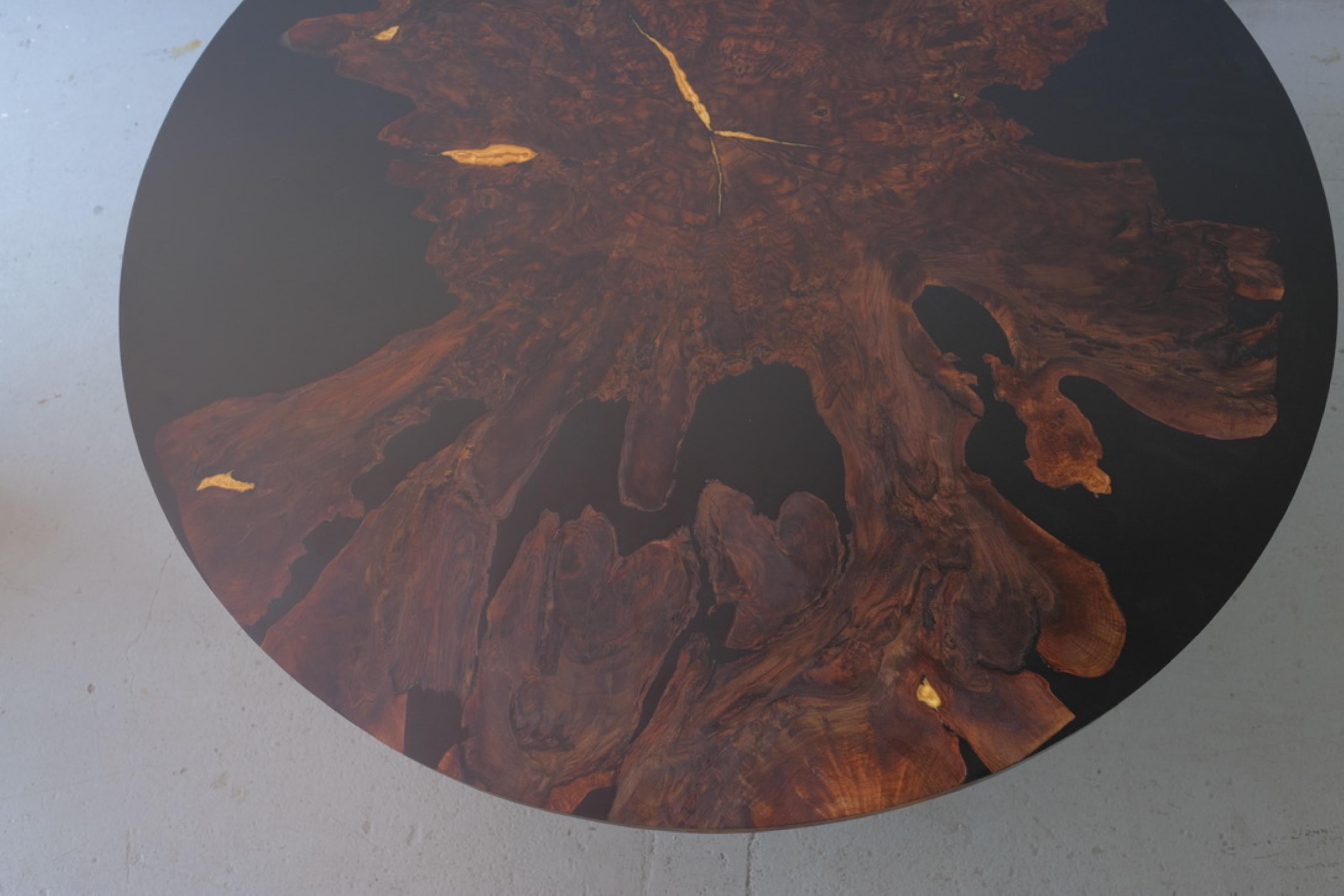 Round Walnut Live Edge Dining Table with Black Epoxy In New Condition For Sale In Troy, MI