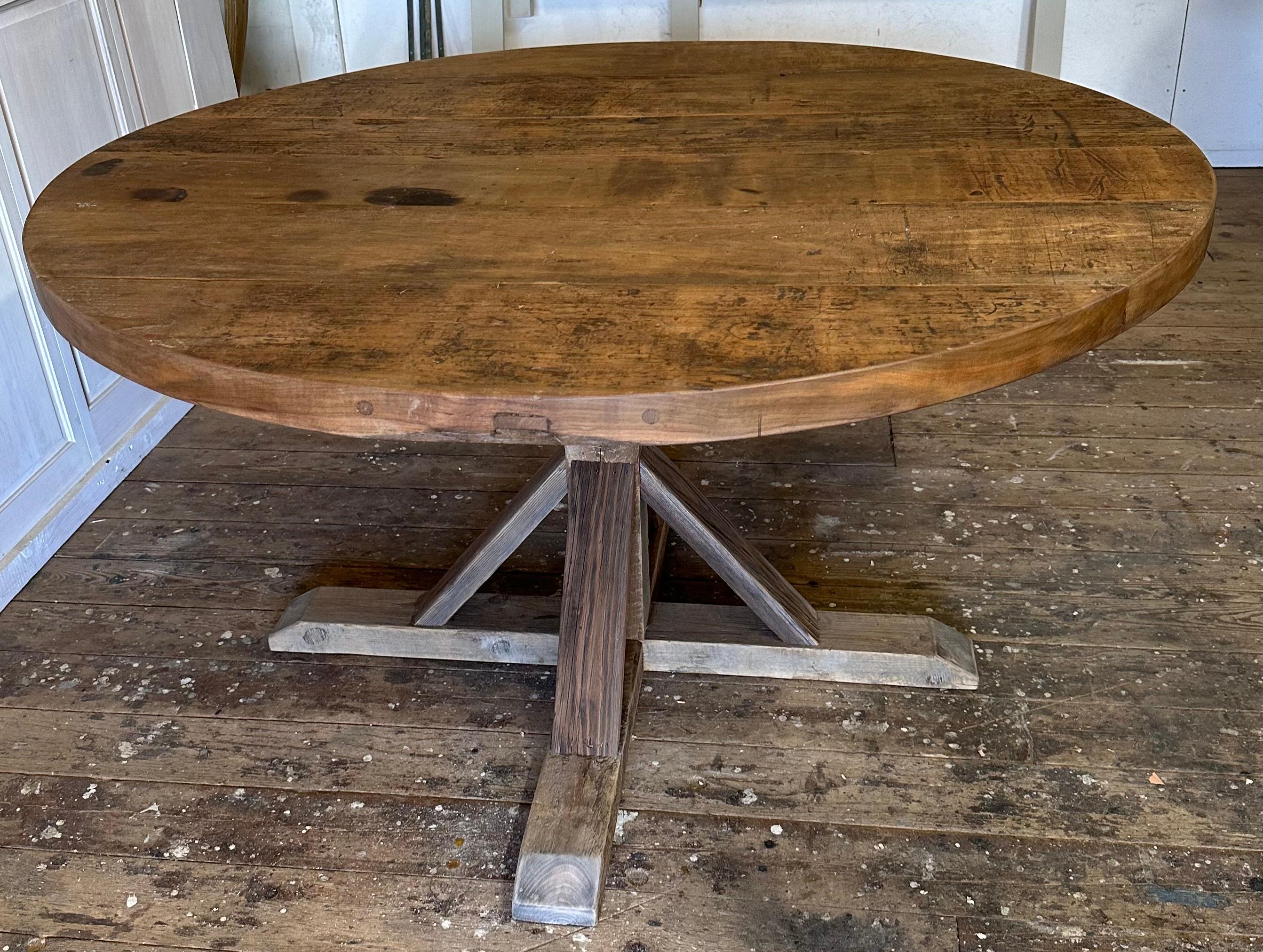 Round walnut pedestal base dining table 4
