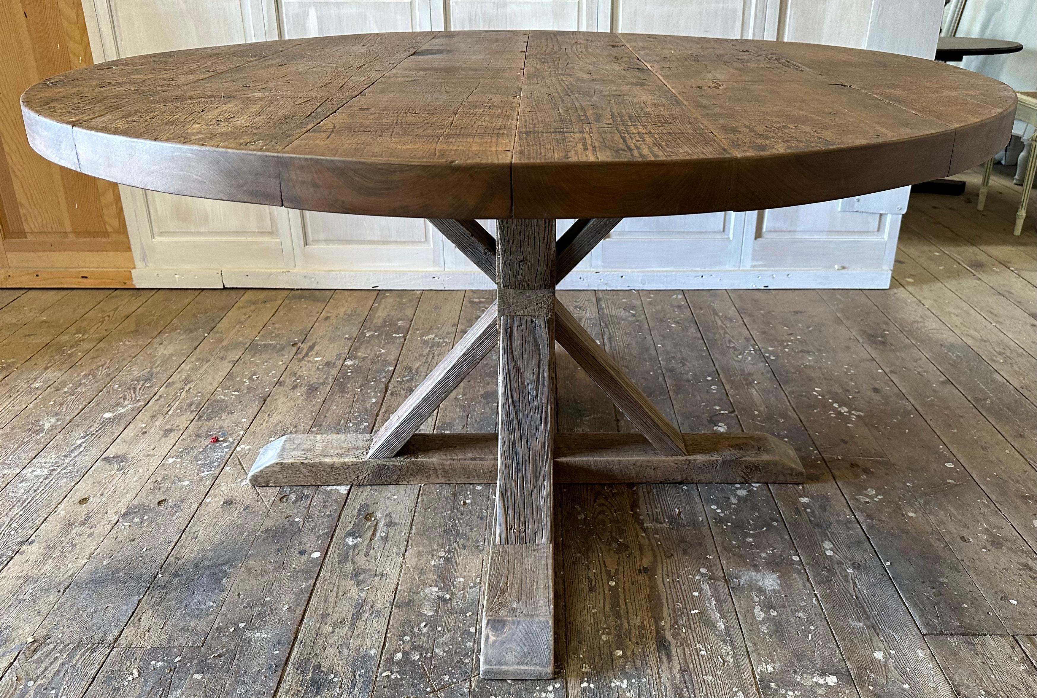Round walnut pedestal base dining table 5