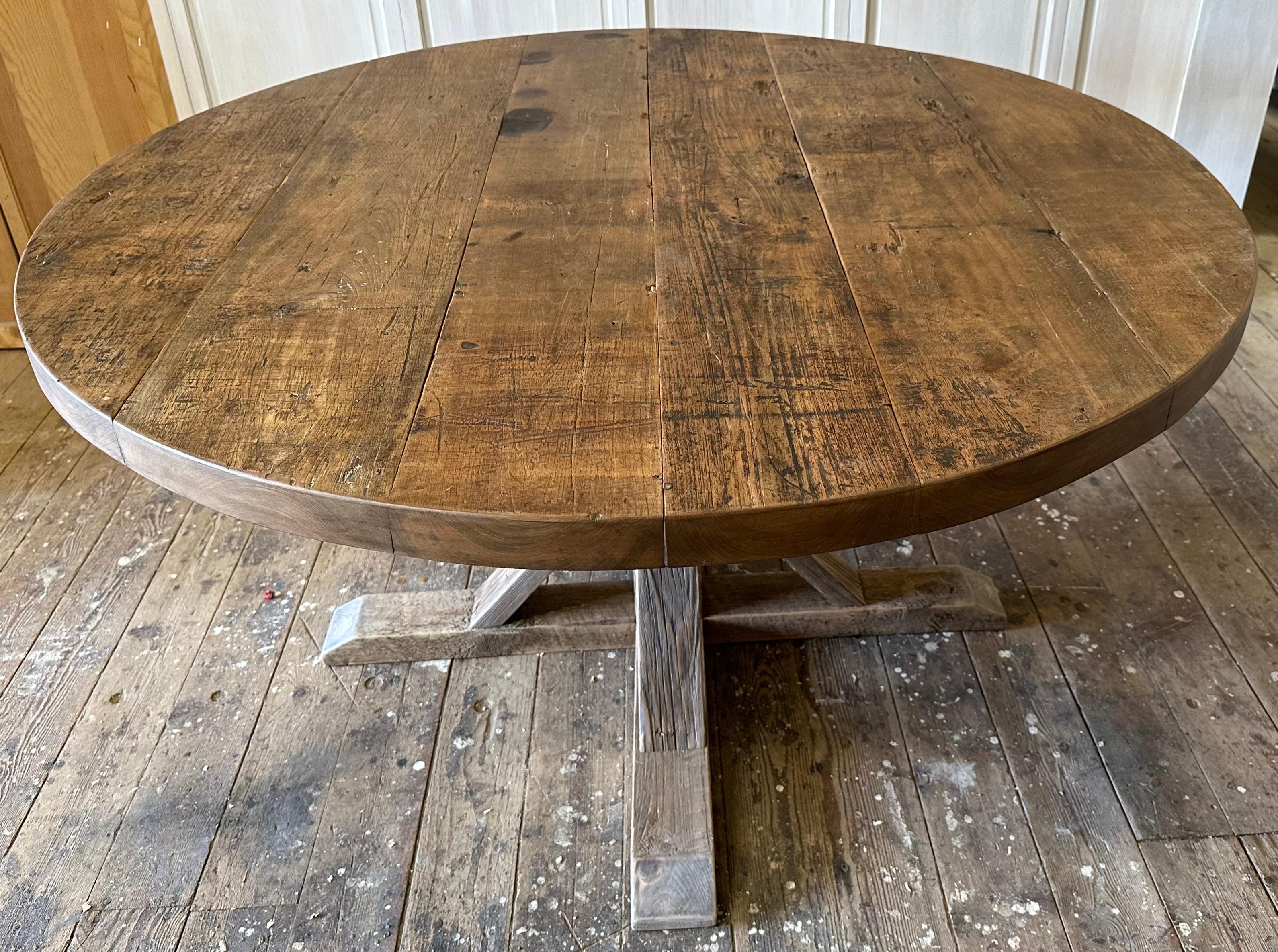 Round walnut pedestal base dining table 6