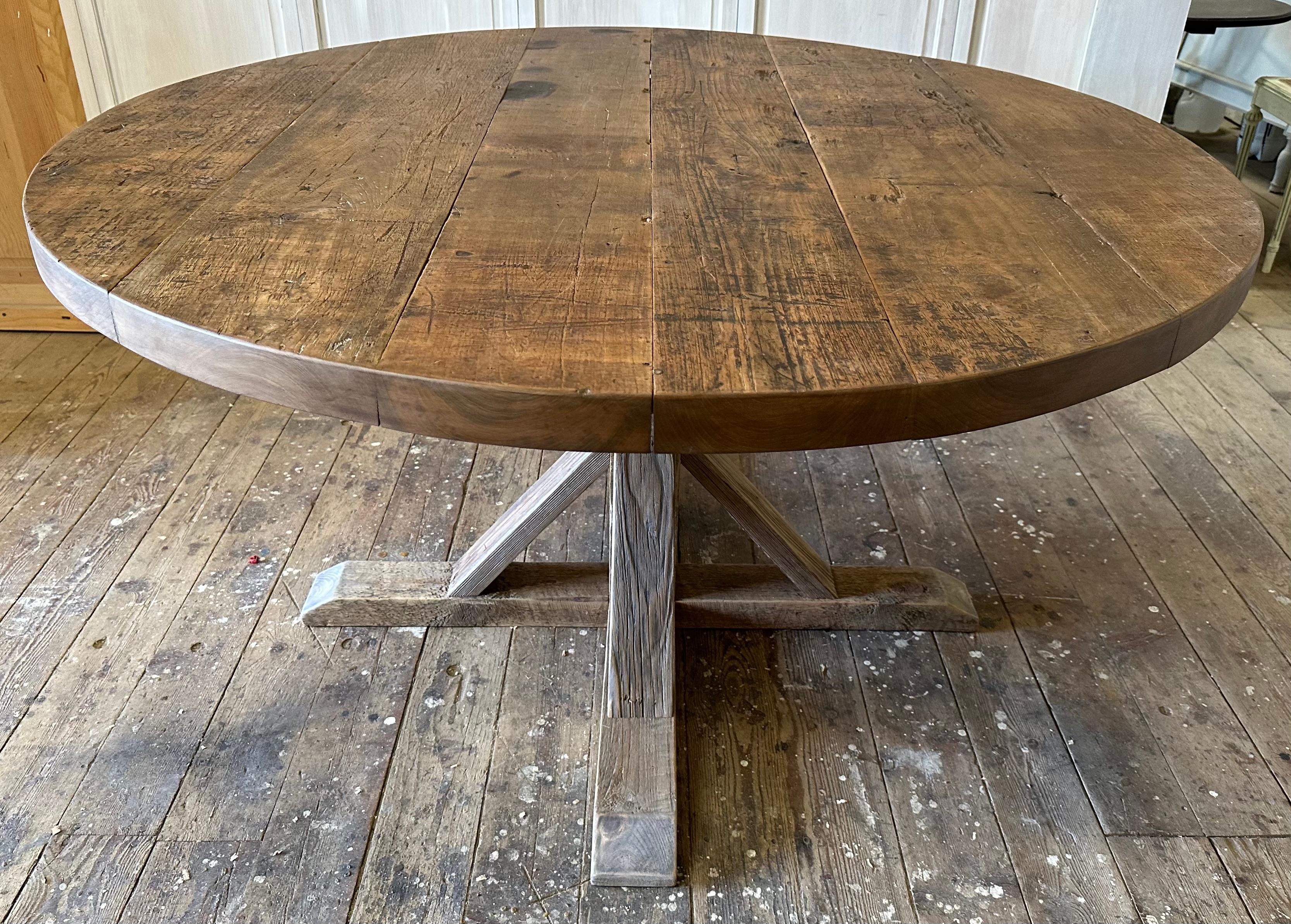 Round walnut pedestal base dining table 7