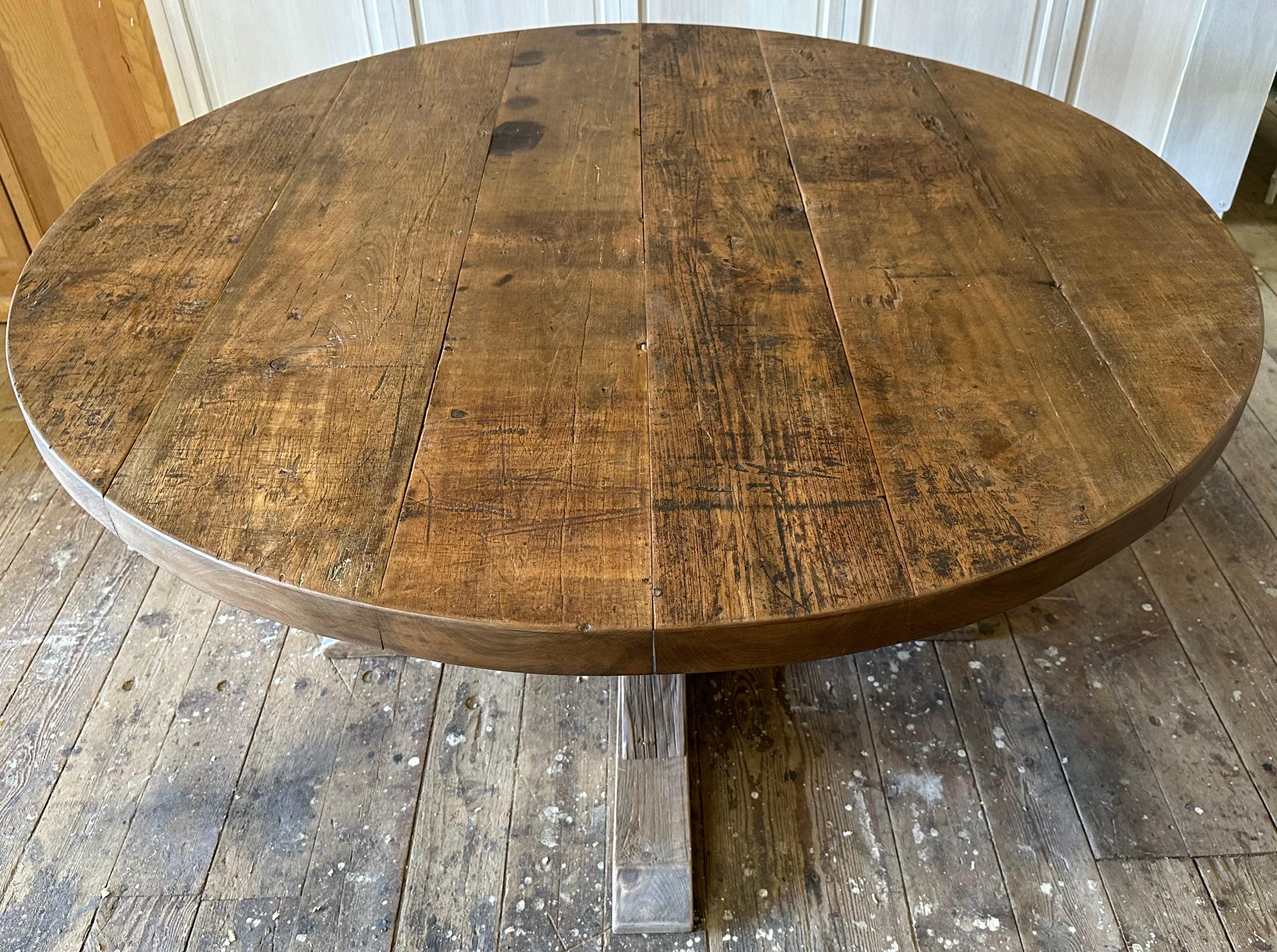 Round walnut pedestal base dining table 8