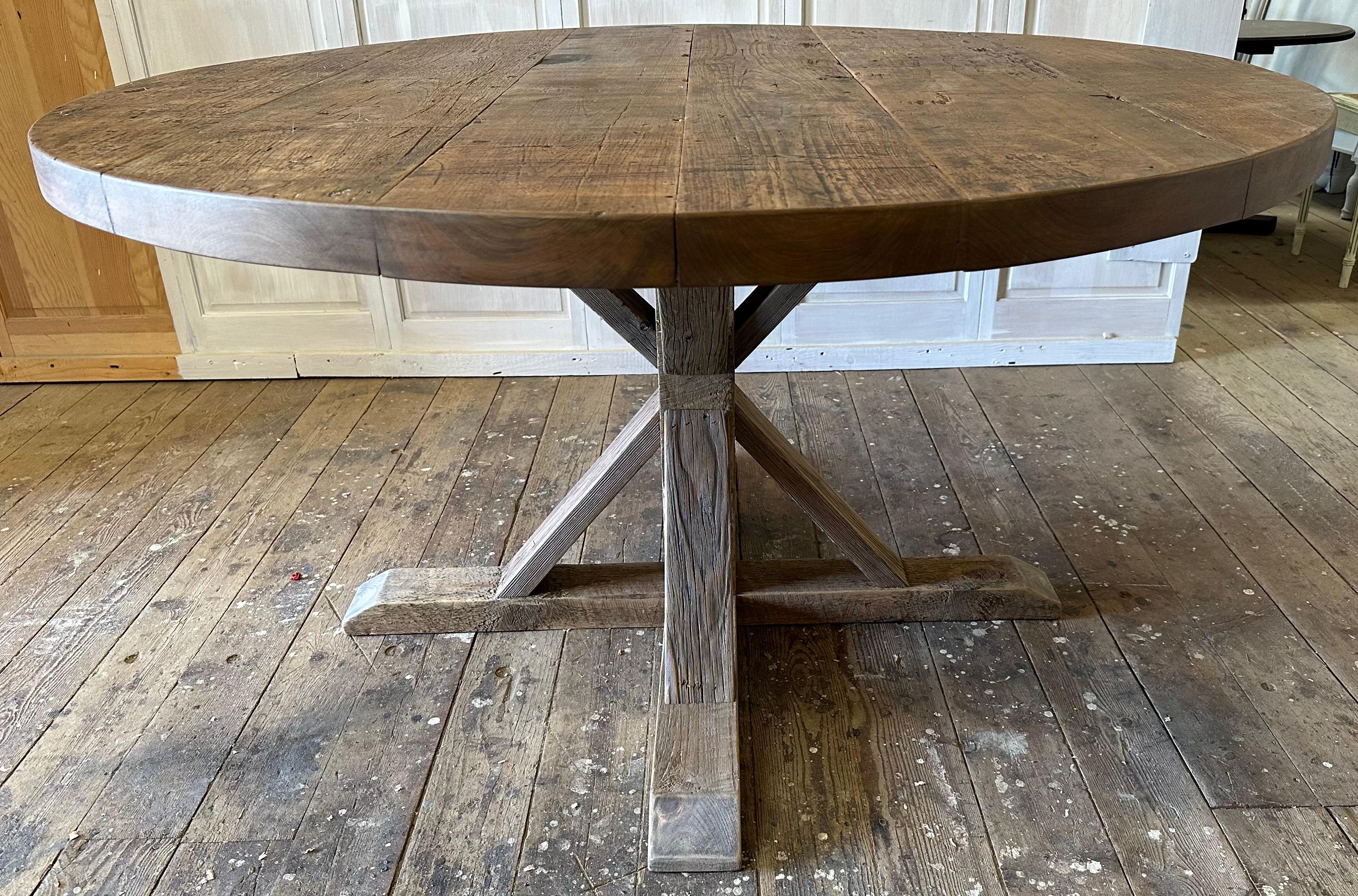 Round walnut pedestal base dining table 3