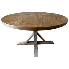 Antique Round walnut pedestal base dining table