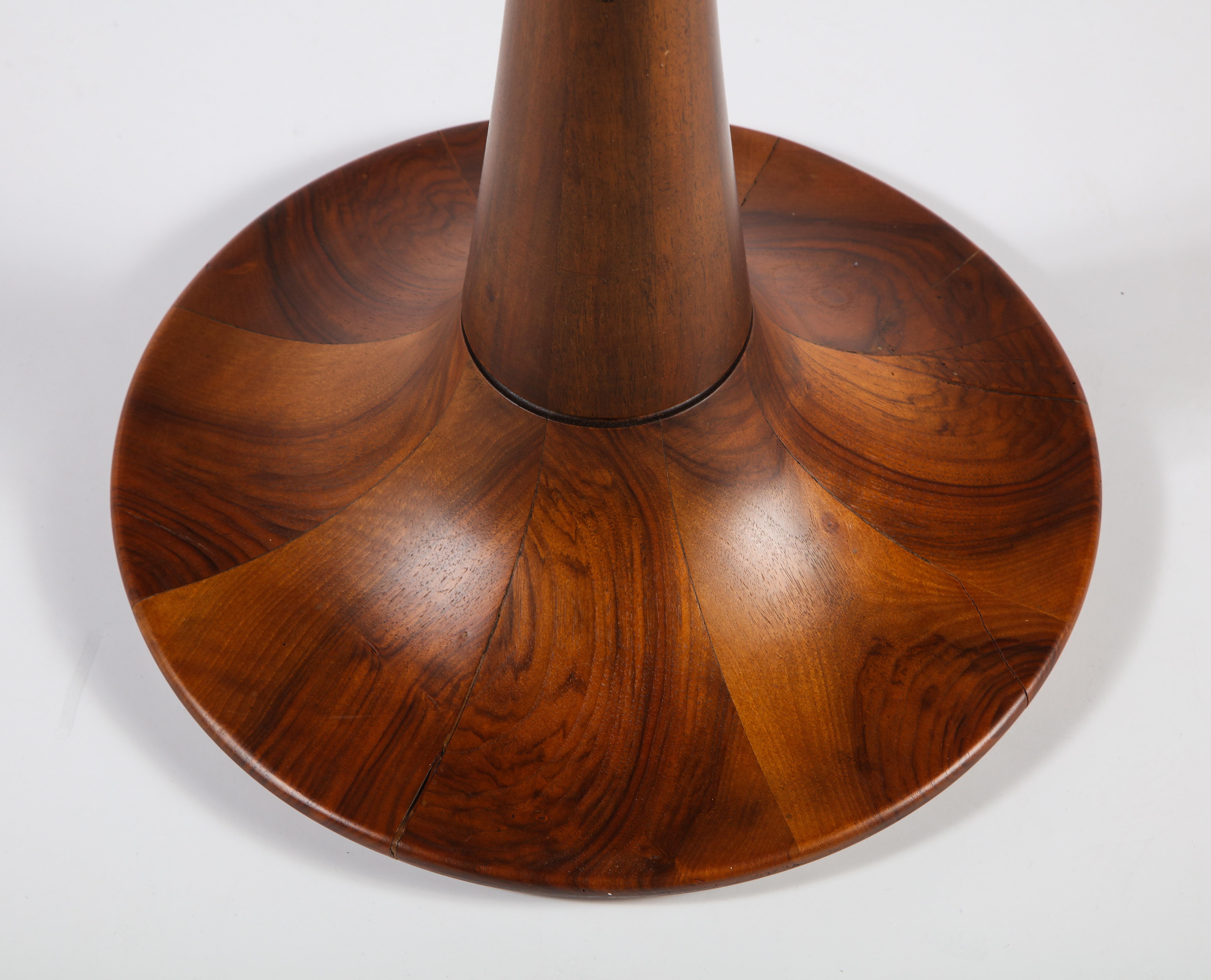 Mid-20th Century Round Walnut Side Table with Black Glass Top, Italy, 1950s