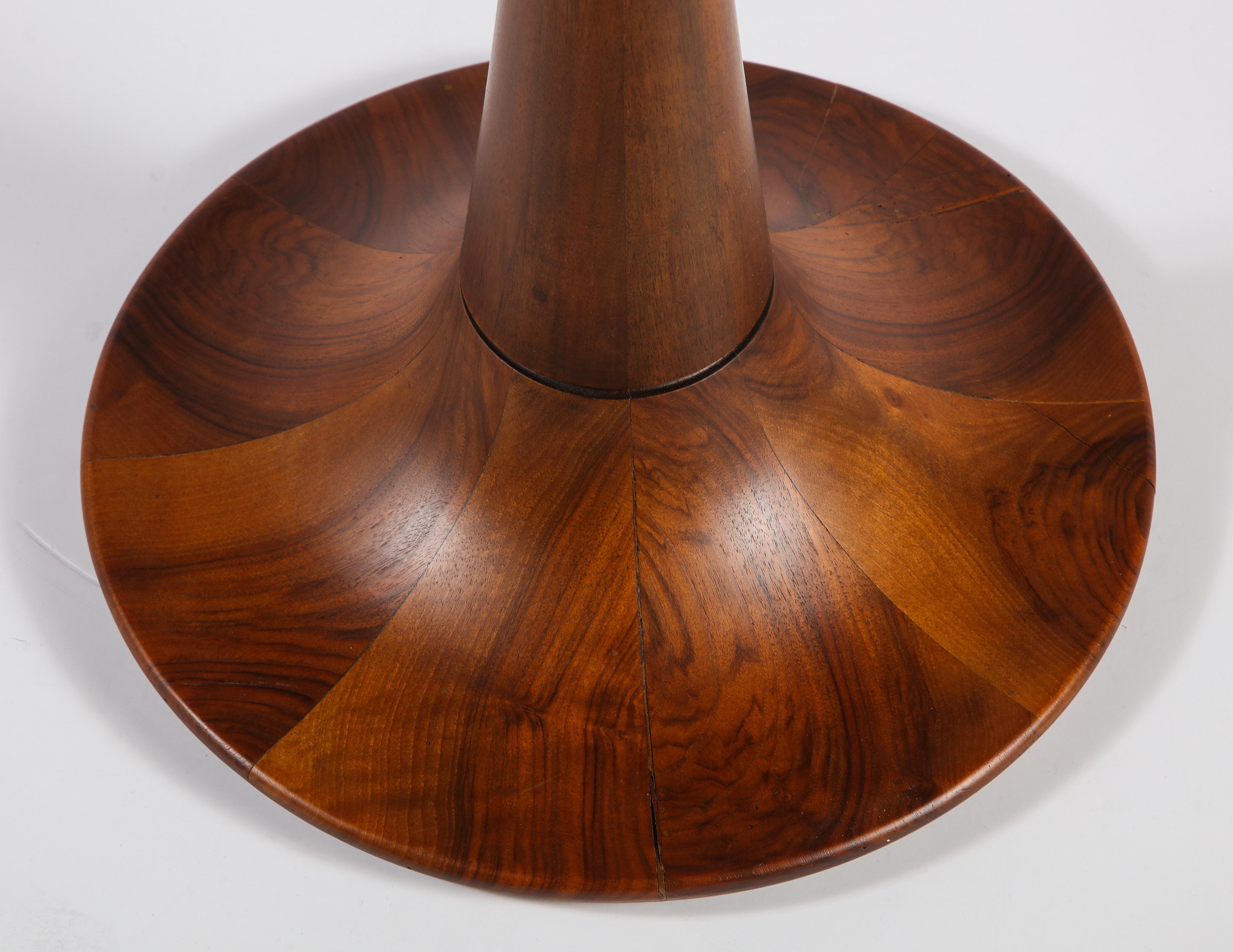 Round Walnut Side Table with Black Glass Top, Italy, 1950s 1