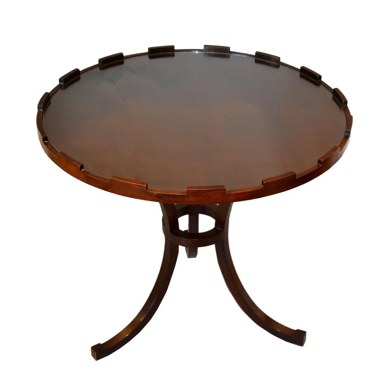 Round Walnut Side Table with Glass Top by Baker at 1stDibs