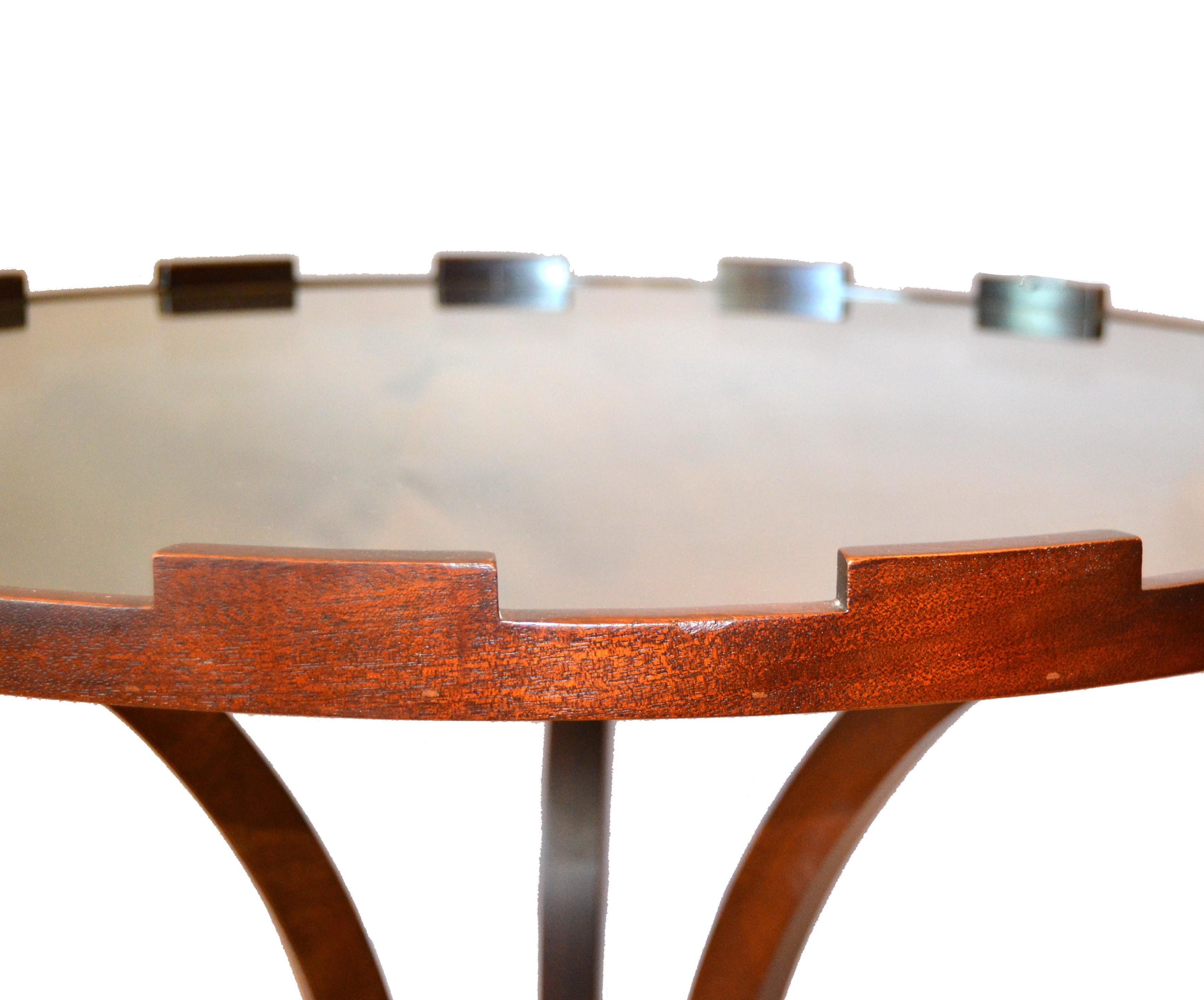American Round Walnut Side Table with Glass Top by Baker