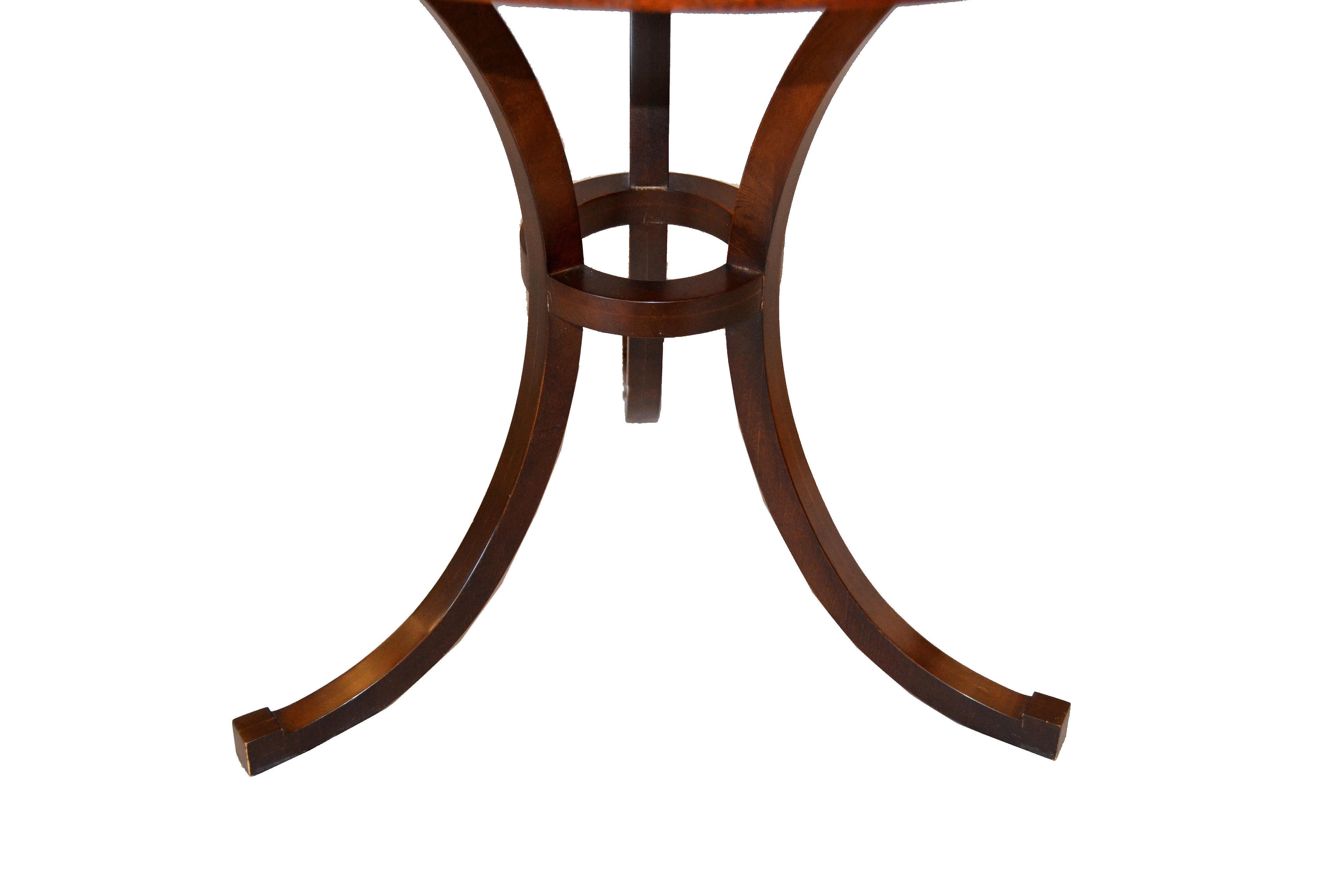 Round Walnut Side Table with Glass Top by Baker In Good Condition In Miami, FL