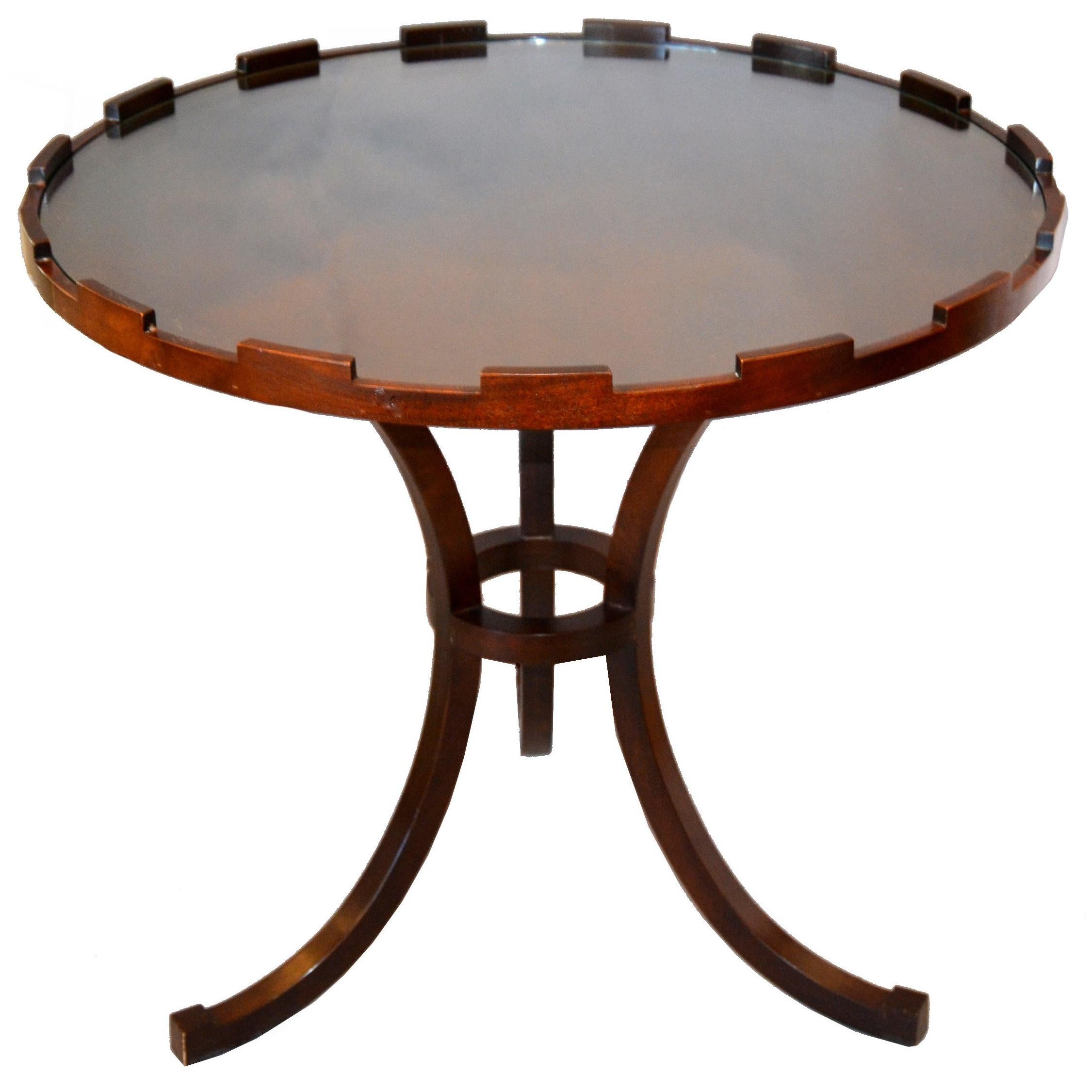Round Walnut Side Table with Glass Top by Baker