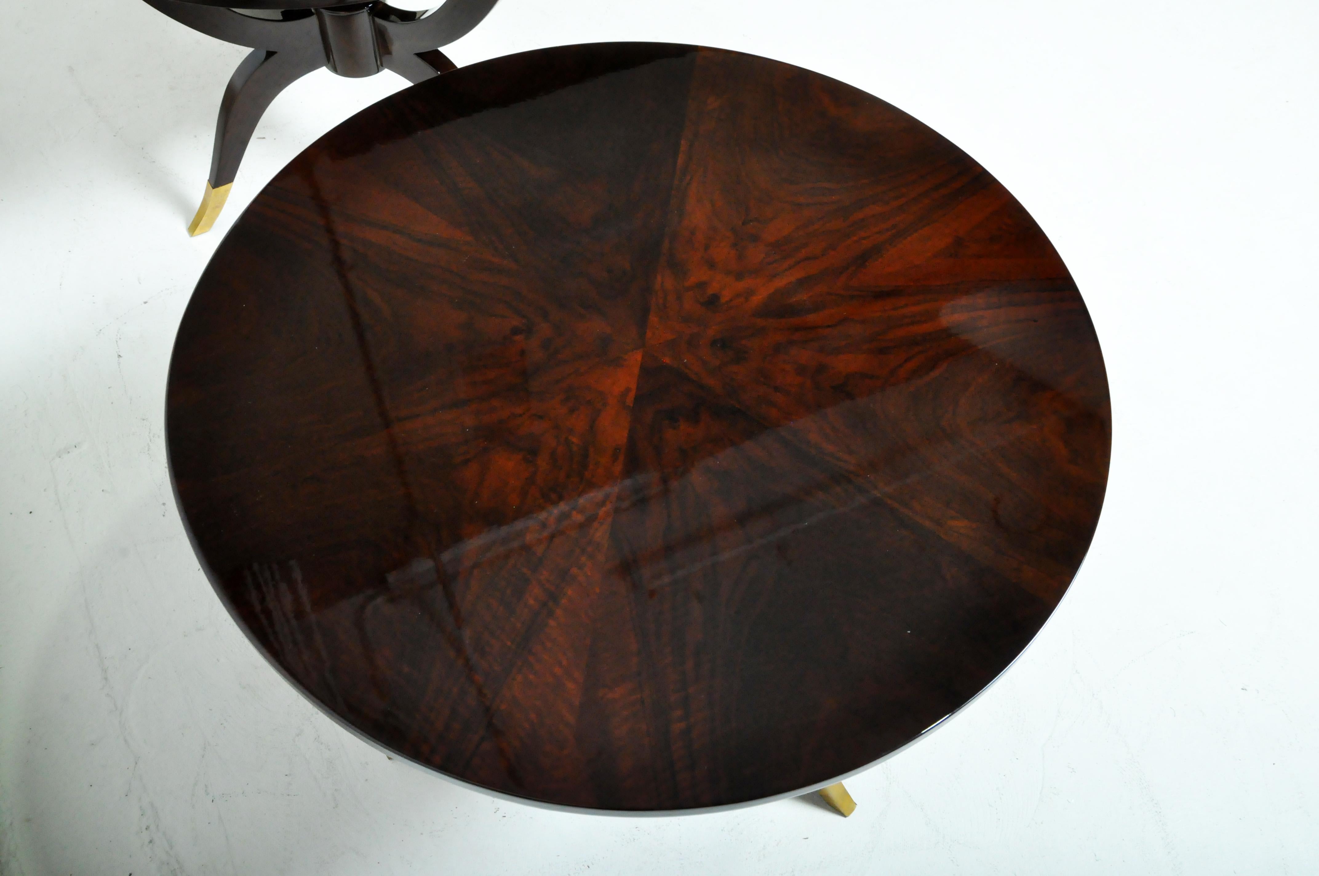 Art Deco Round Walnut Side Tables with Brass-Capped Feet