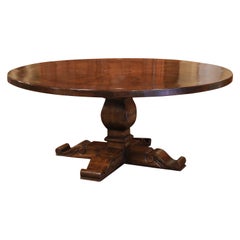 Round Walnut Table with Carved Center Pedestal and Geometric Pattern