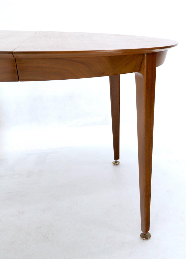 Round Walnut Tapered Legs Dining Room Table with Two Extensions Boards