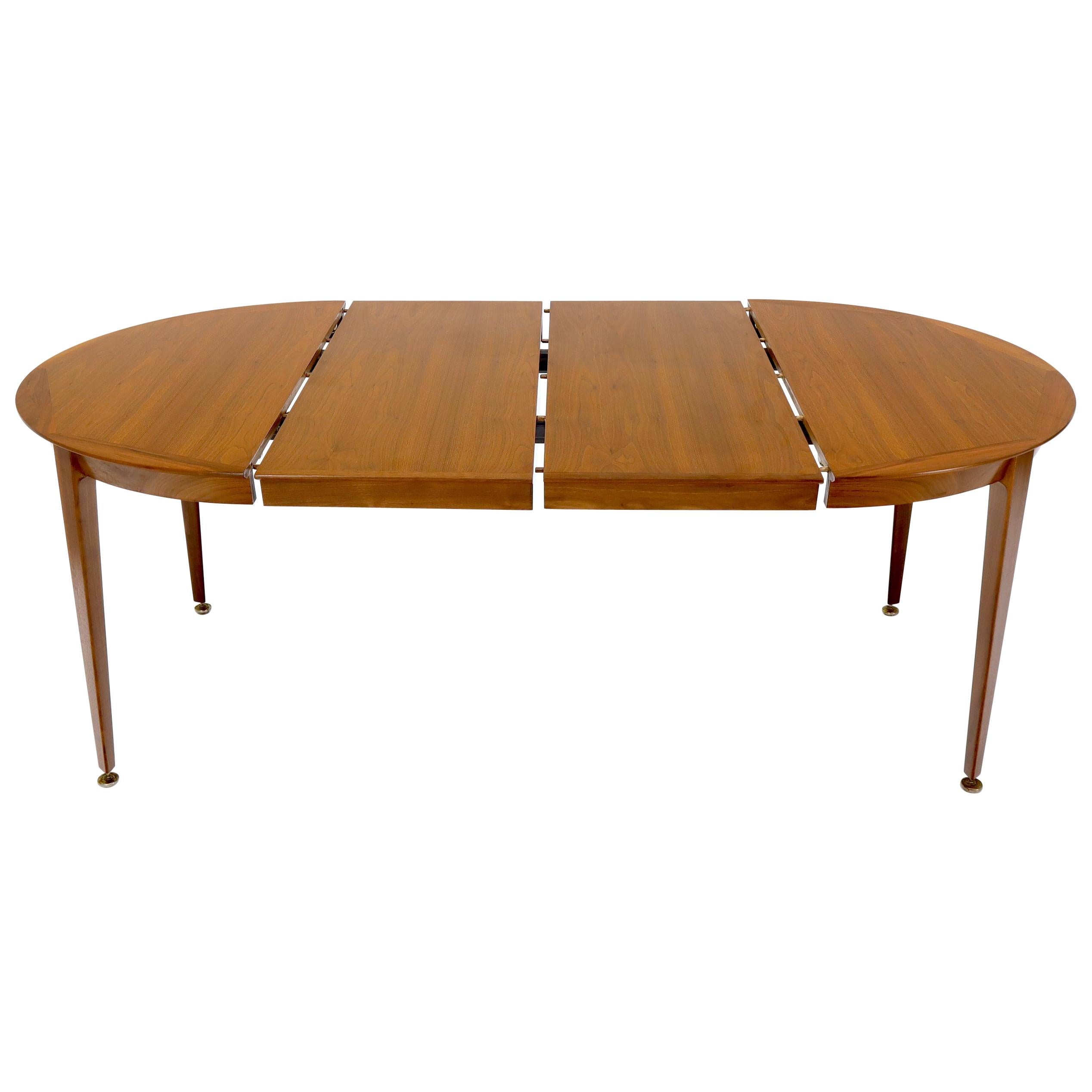 Round Walnut Tapered Legs Dining Room Table with Two Extensions Boards