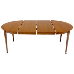 Vintage Round Walnut Tapered Legs Dining Room Table with Two Extensions Boards