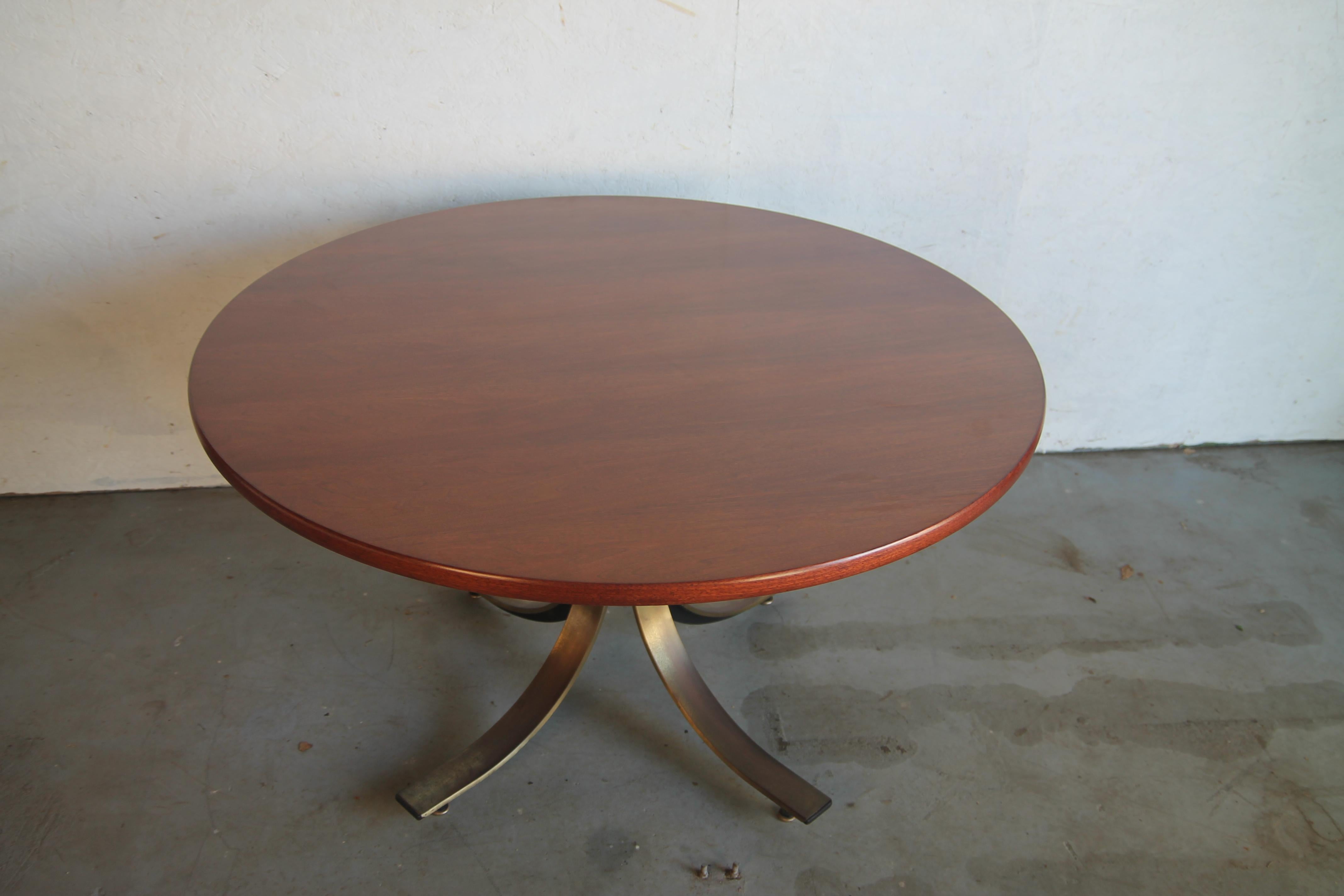 Late 20th Century Round Walnut Top with Brass-Plated Base Table by Stow Davis