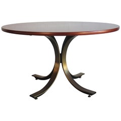 Round Walnut Top with Brass-Plated Base Table by Stow Davis