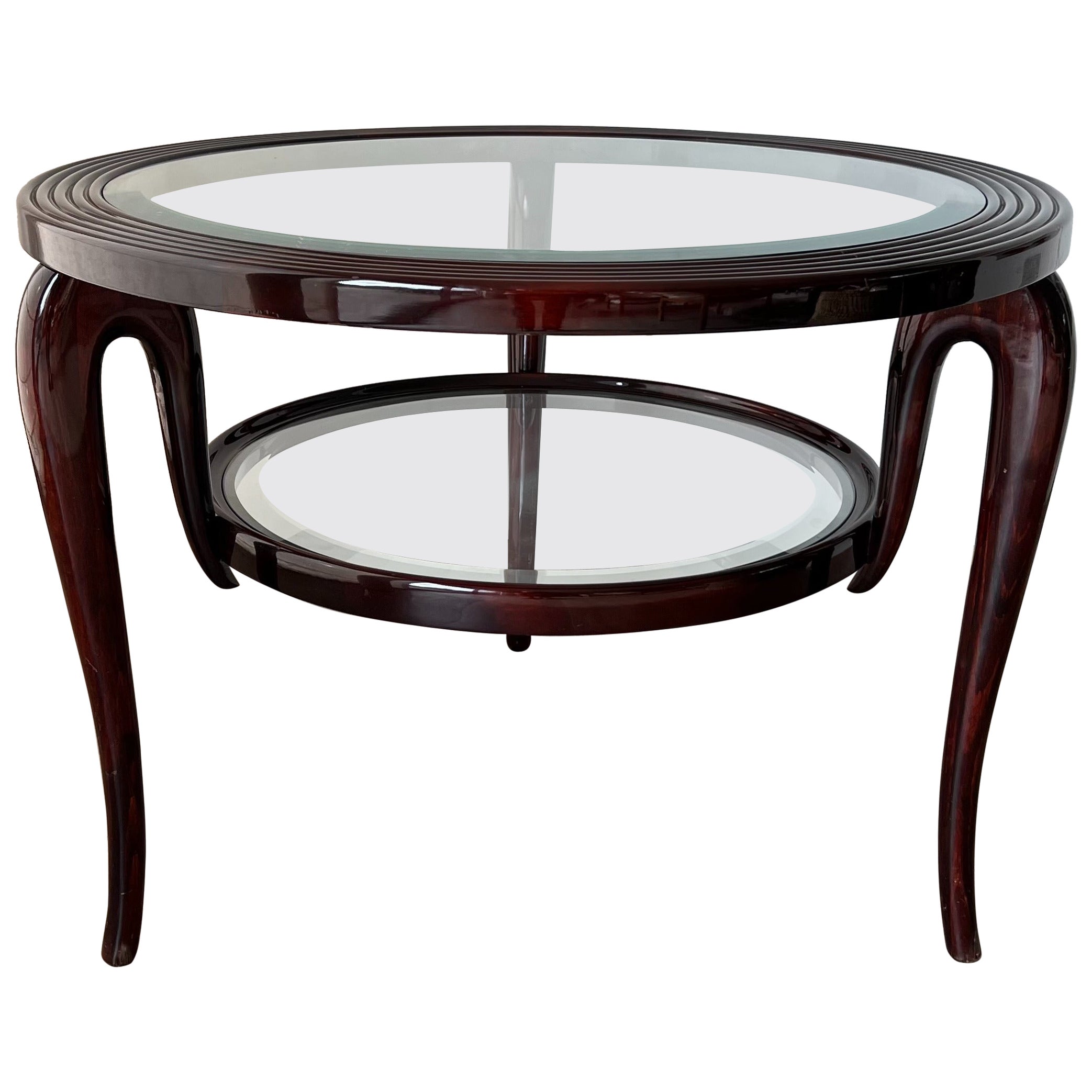 Round Walnut Two Tiers Center Coffee Table by Paolo Buffa