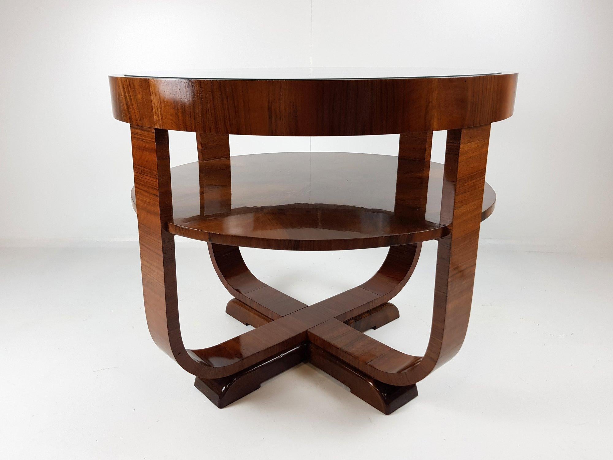 Round Walnut Veneer Coffee Table, 1930's at 1stDibs