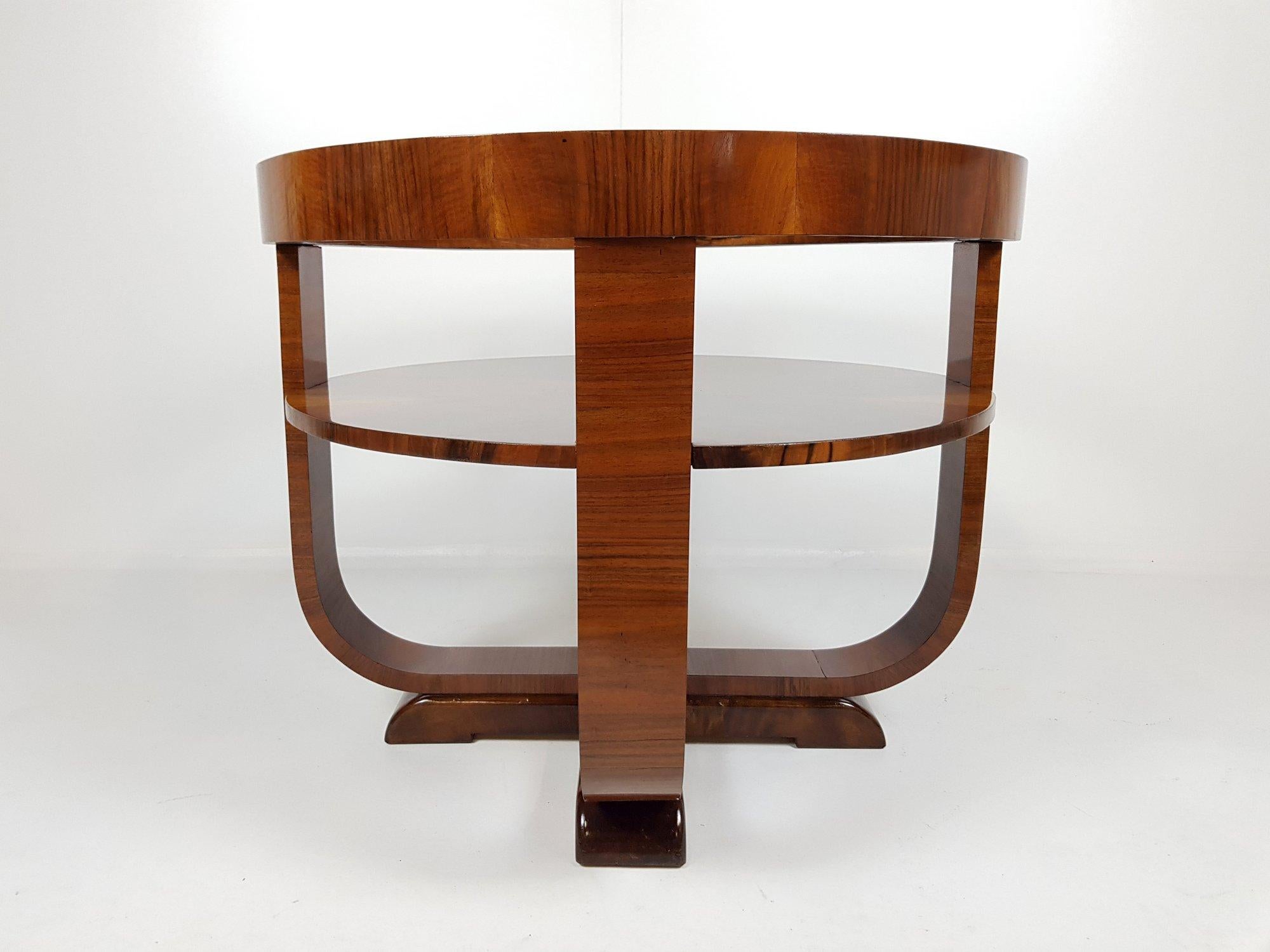 Wood Round Walnut Veneer Coffee Table, Thonet, 1930's