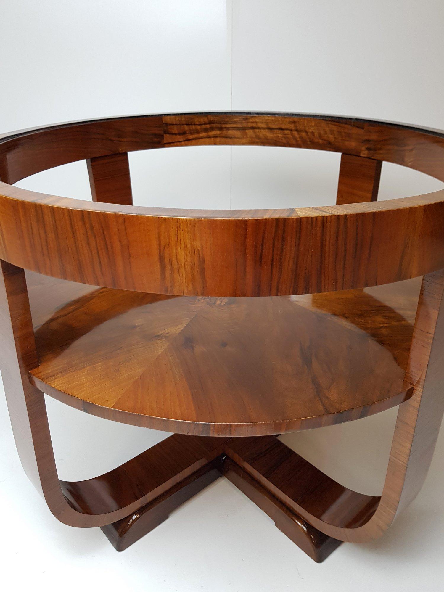 Round Walnut Veneer Coffee Table, 1930's at 1stDibs