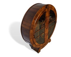 Art Deco Moderne Round Walnut Vitrine Cabinet, English, ca. 1930.