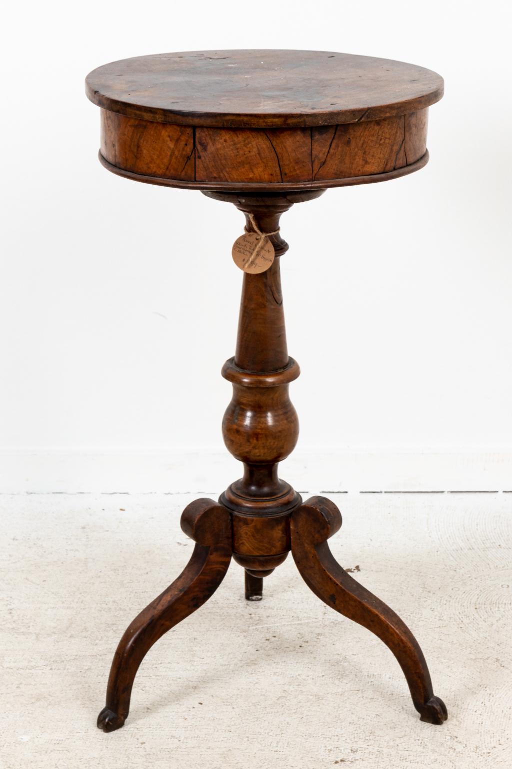 Mid-19th Century Round Walnut Work Table on Stand